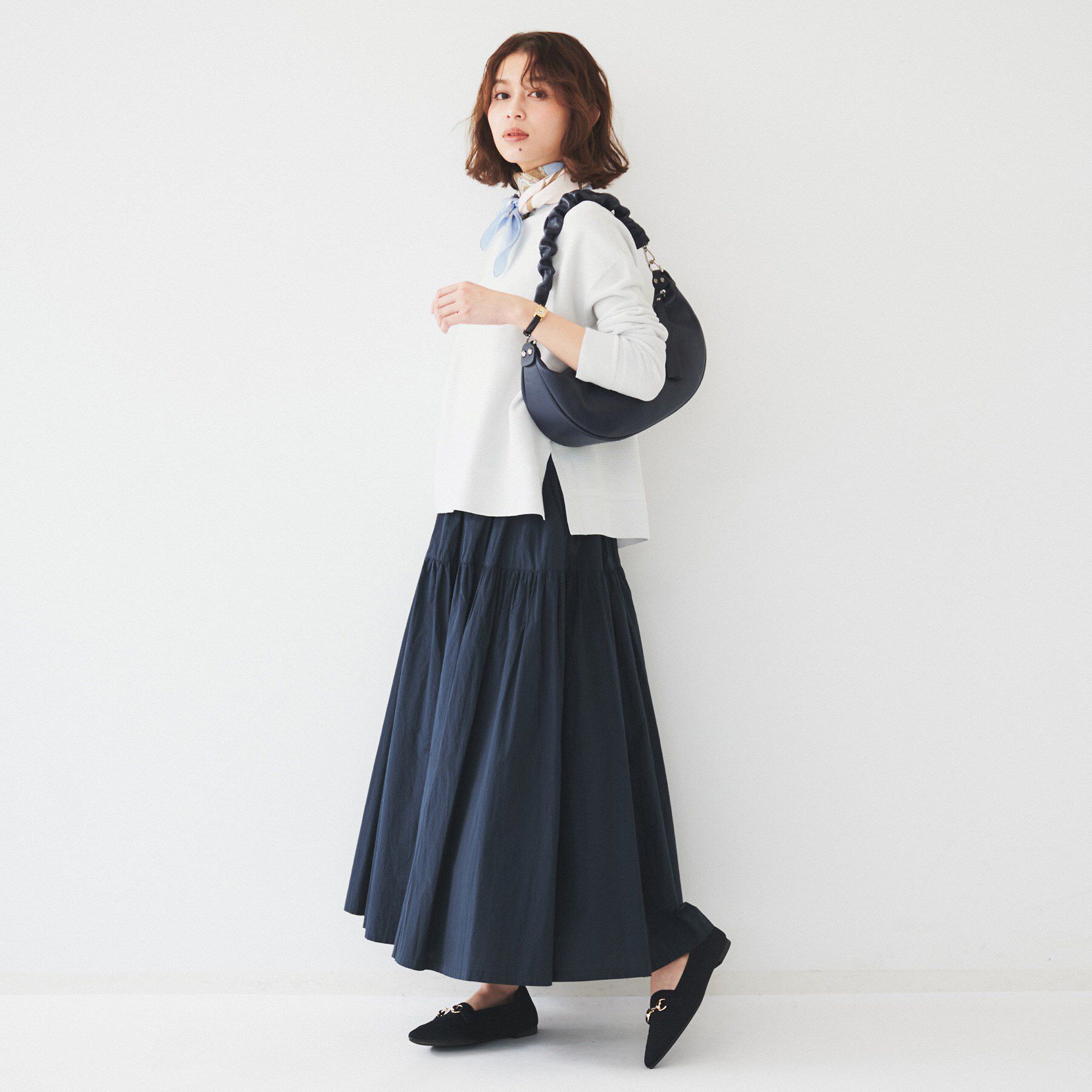 UNTITLED「【体型カバー/春素材】コットン混 ガーターニット」|ニット・セーター|