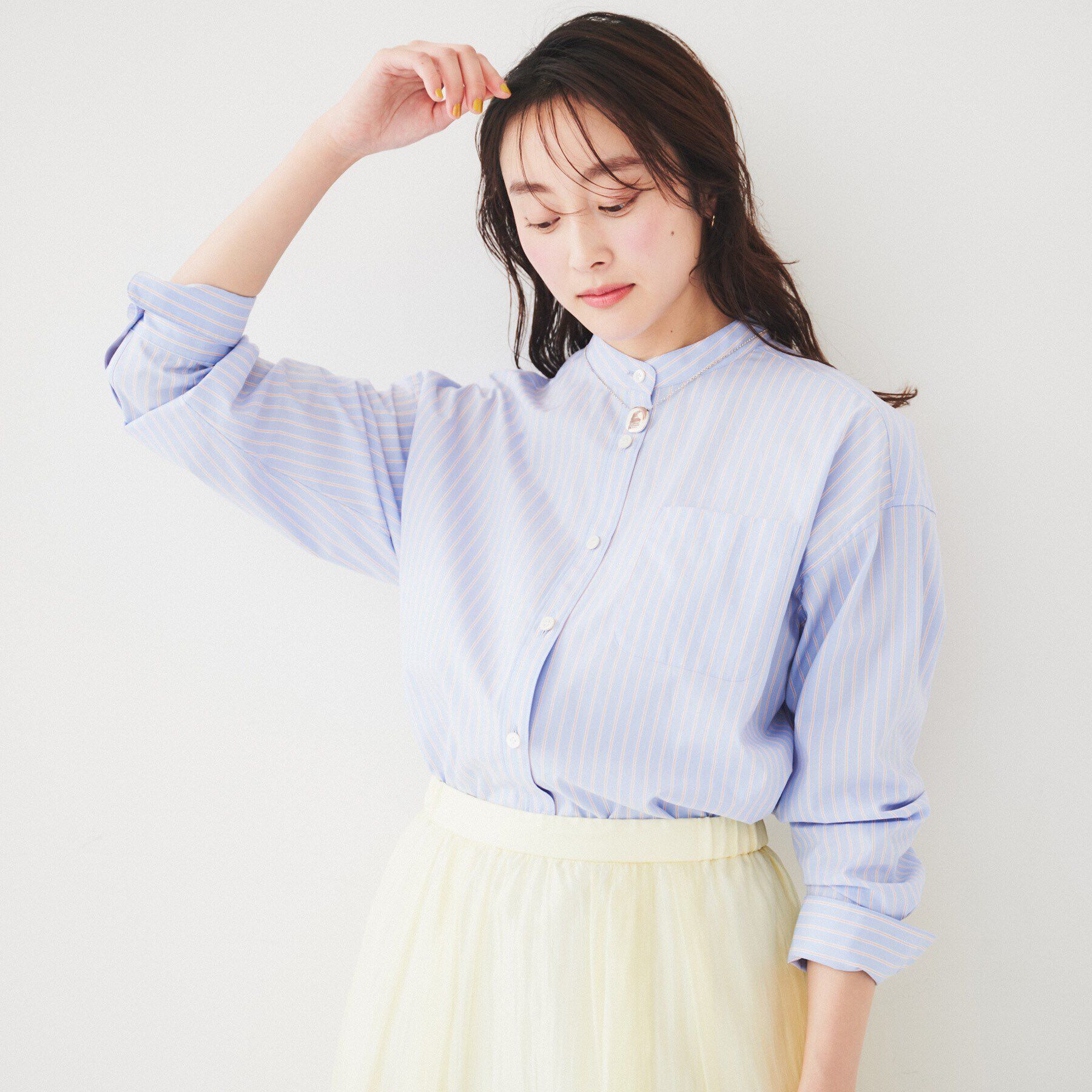 UNTITLED「【コットン100/ストライプ】タイプライター バンドカラーシャツ」|シャツ・ブラウス|