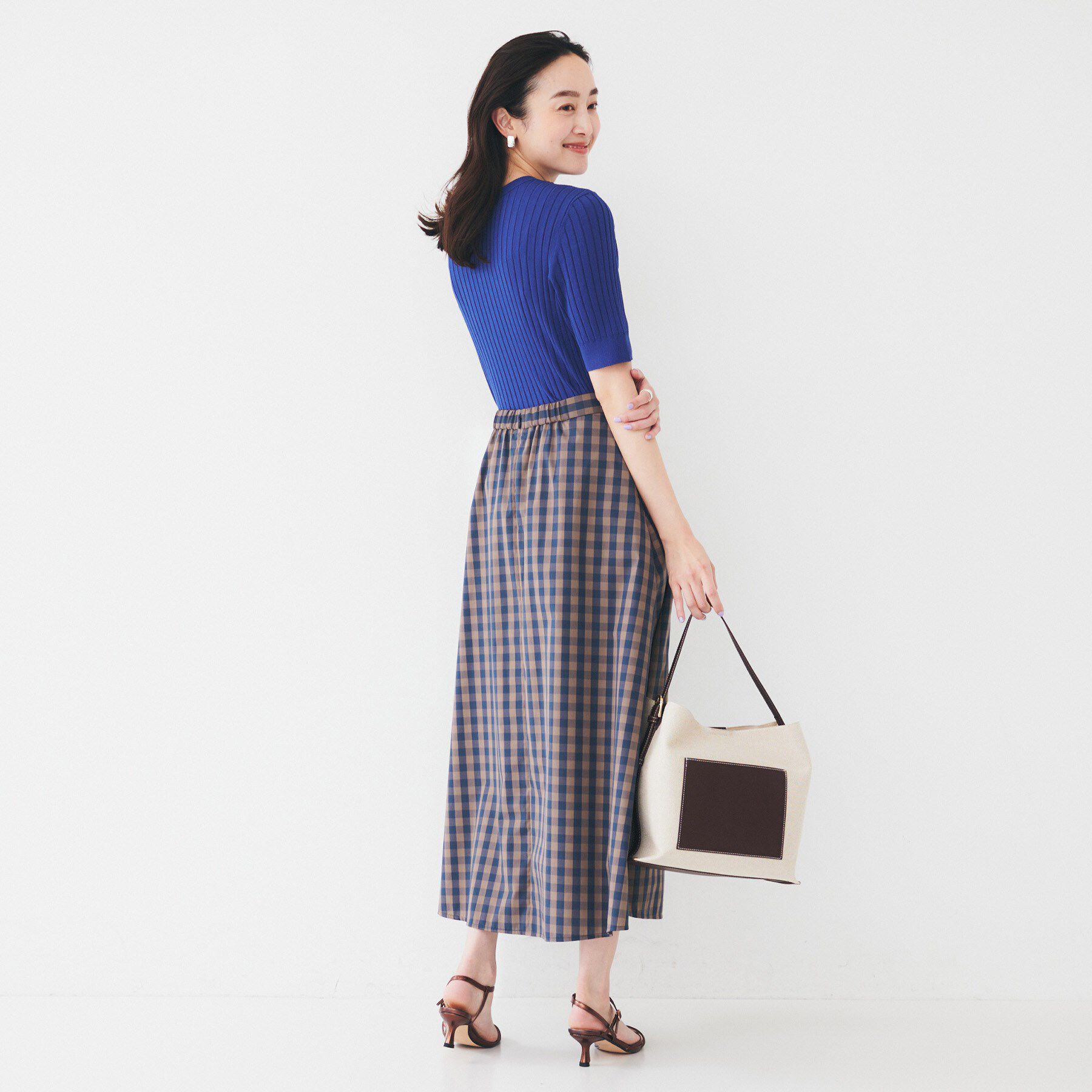 UNTITLED「【後ろウエストゴム/洗える】ギンガムチェックAラインスカート」|スカート|