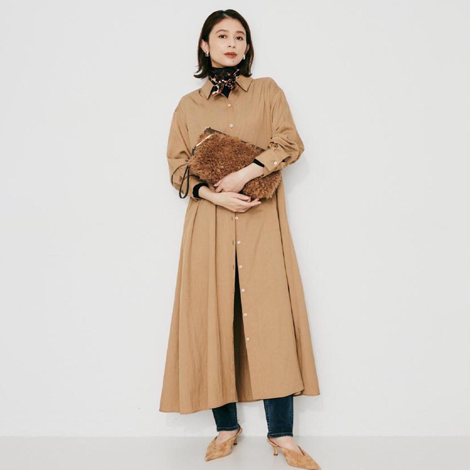 UNTITLED「【前開きボタン/ベルト付/羽織シャツ/】2WAYトレンチ風ワンピース」|ワンピース|キャメルブラウン(0