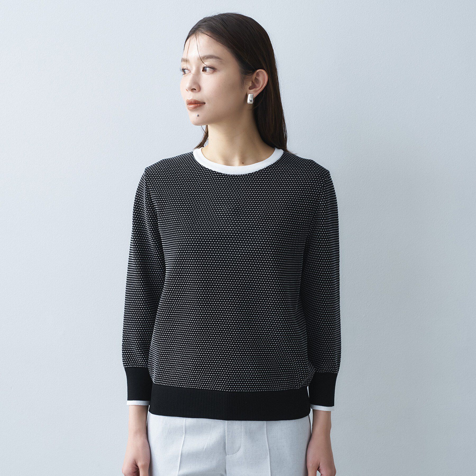 UNTITLED「【アンサンブル可/洗える】配色ハイゲージニットトップス」|ニット・セーター|