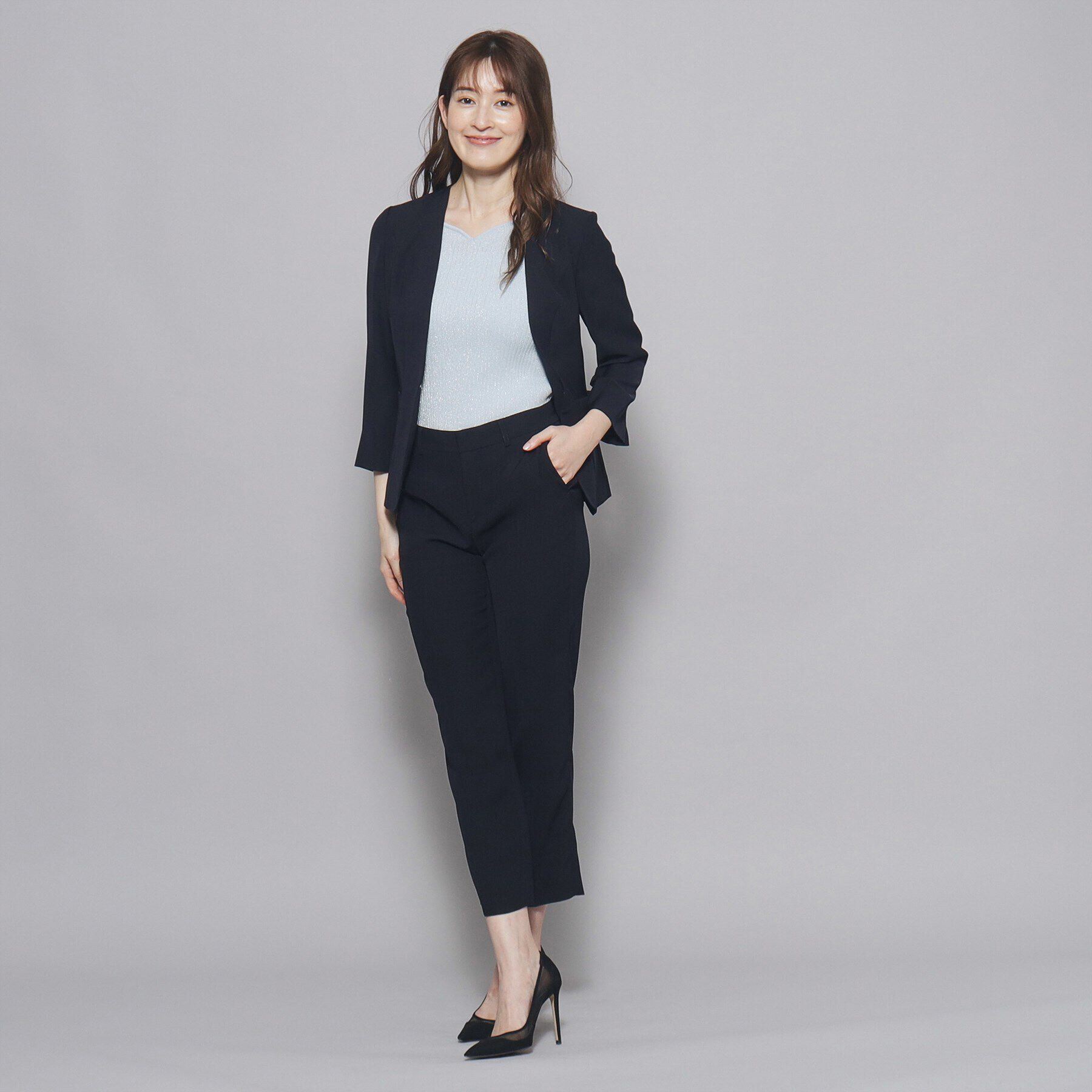 COUP DE CHANCE「【洗える／日本製／ハートネック】5分袖ラメ入りニットトップス」|ニット・セーター|