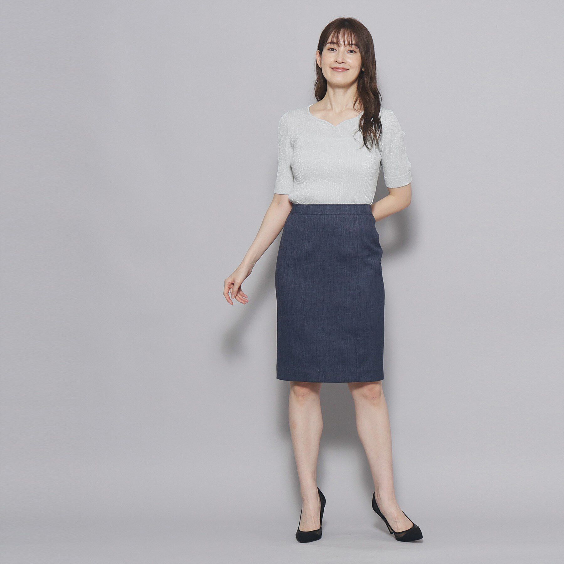 COUP DE CHANCE「【洗える／日本製／ハートネック】5分袖ラメ入りニットトップス」|ニット・セーター|