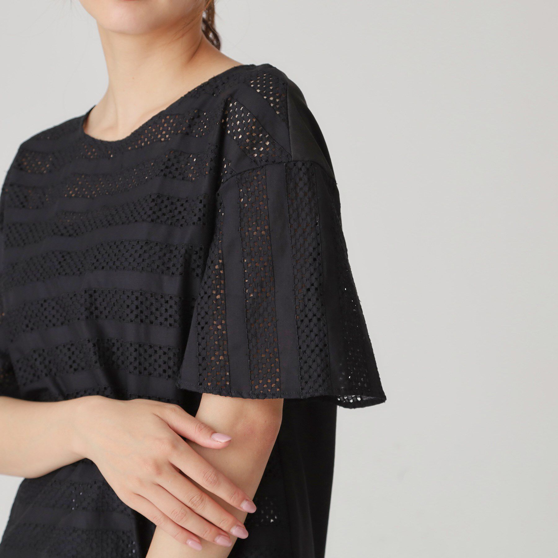 COUP DE CHANCE「【手洗い可／日本製】ジオメボーダーレースカットソー」|Tシャツ・カットソー|