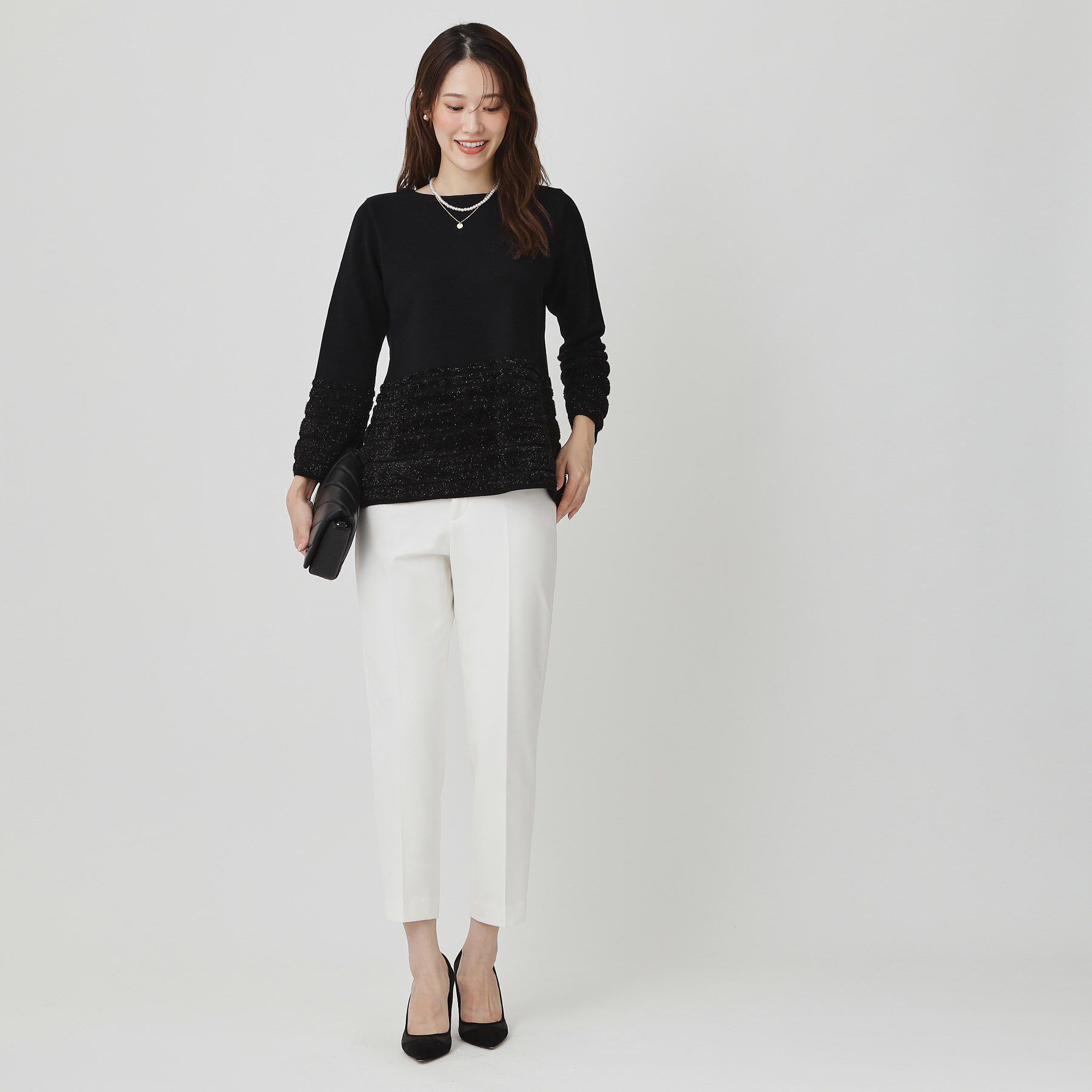 COUP DE CHANCE「【手洗い可】ラメフェザーデザイン ニットトップス」|ニット・セーター|