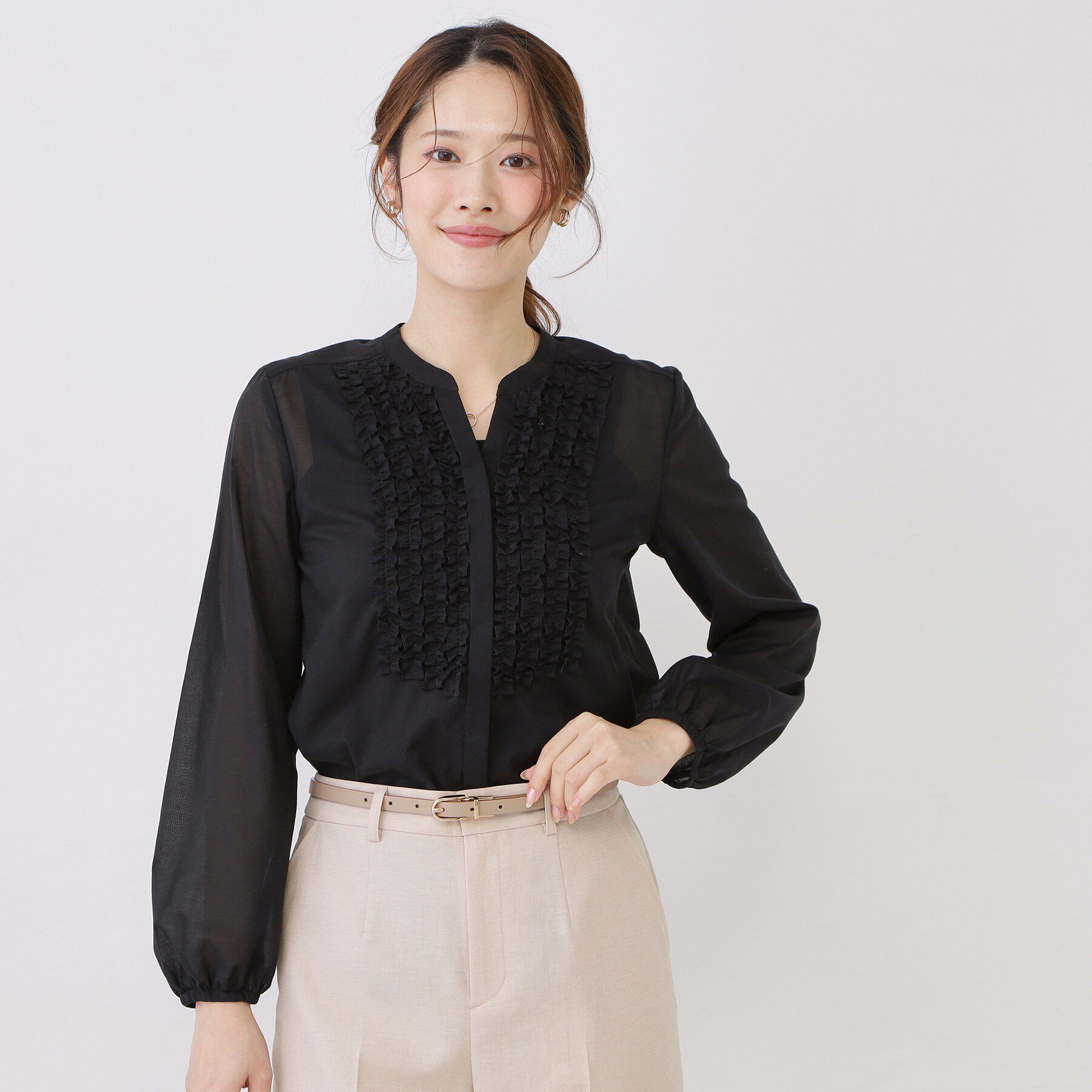 COUP DE CHANCE「【手洗い可/きれいめ】シアーローンフリルブラウス」|シャツ・ブラウス|