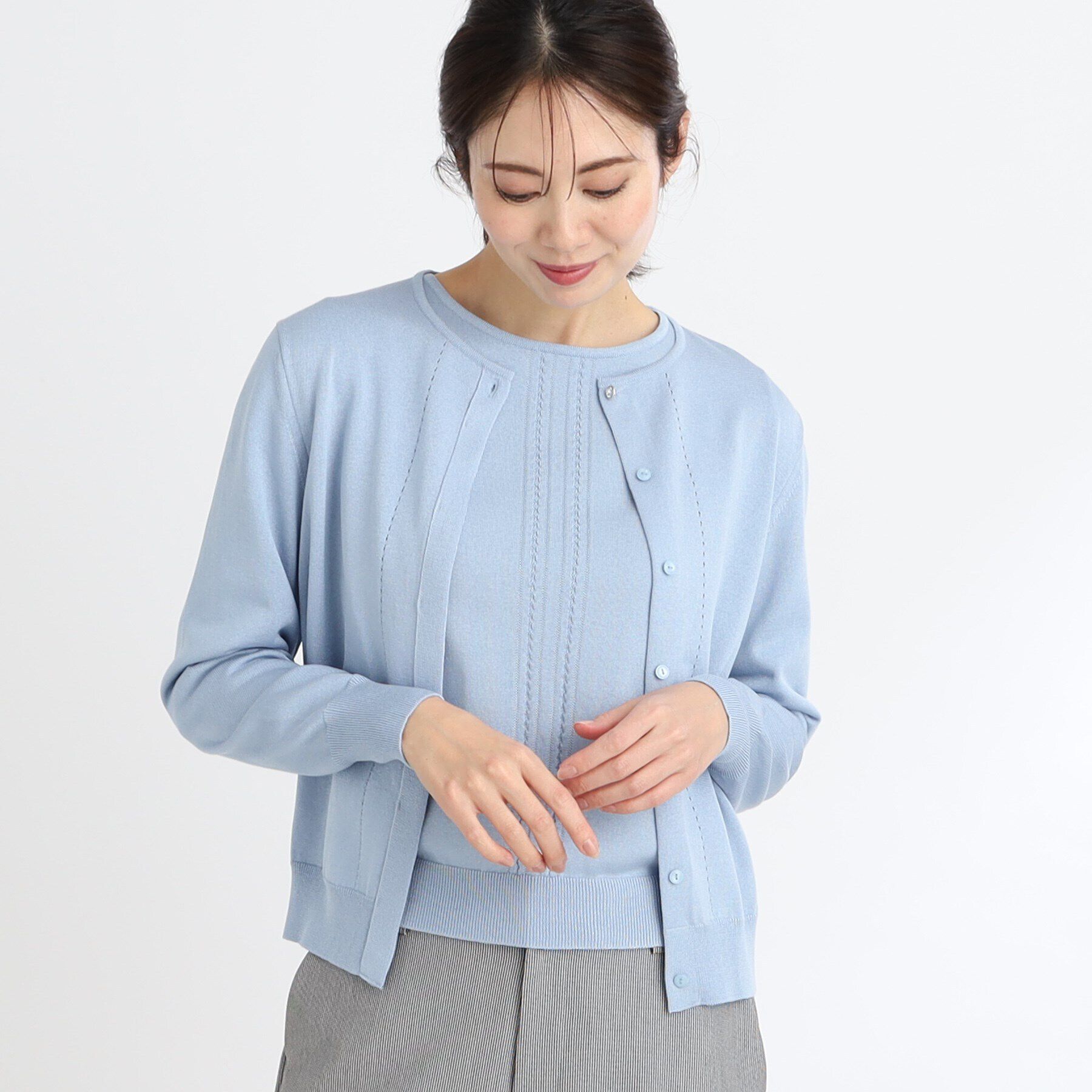 Reflect「【WEB限定カラーあり／アンサンブル可】比翼仕立てニットカーディガン」|カーディガン|