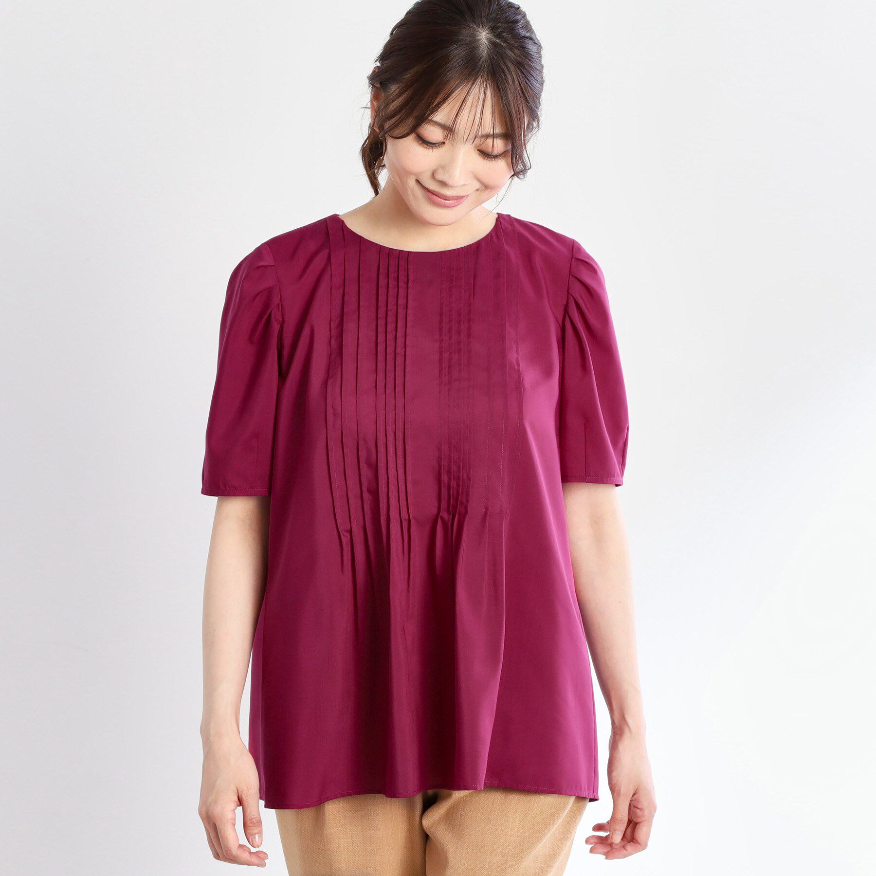 Reflect「【すっきり見え！長め丈】ピンタックデザインチュニックブラウス」|シャツ・ブラウス|