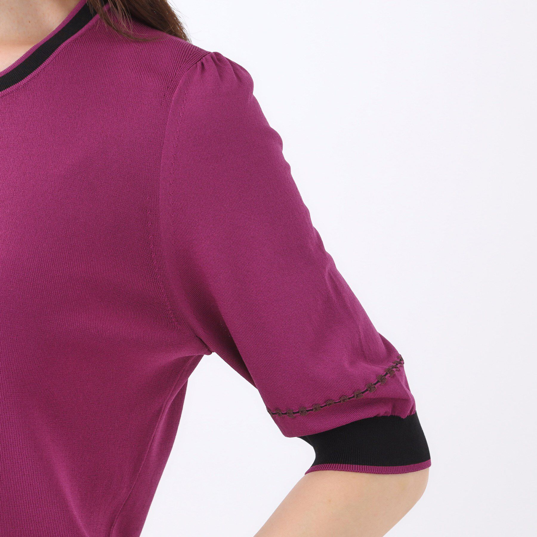 Reflect「【WEB先行カラーあり／手洗い可／アンサンブル可】バイカラー五分袖ニット」|ニット・セーター|