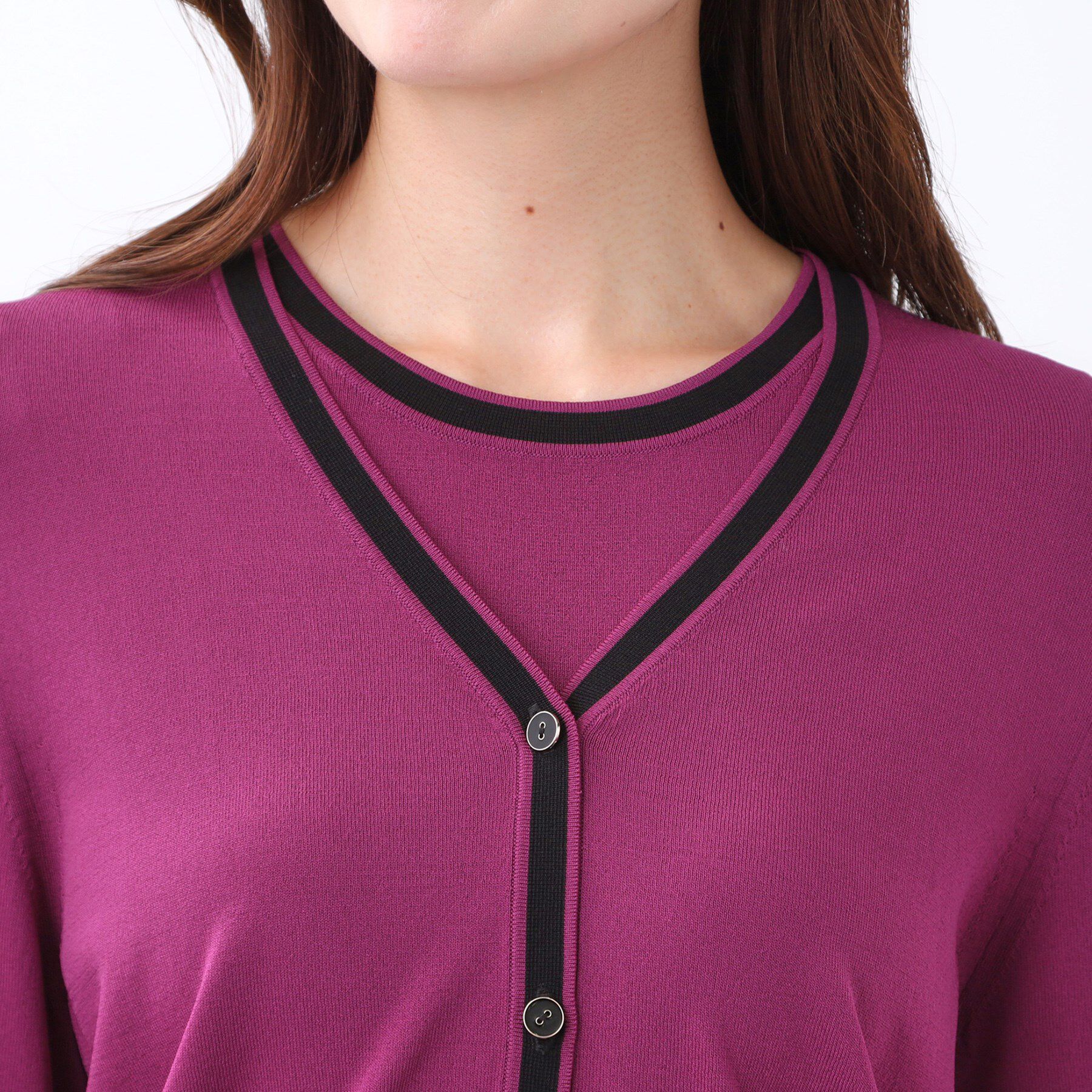 Reflect「【WEB先行カラーあり／手洗い可／アンサンブル可】バイカラーカーディガン」|カーディガン|