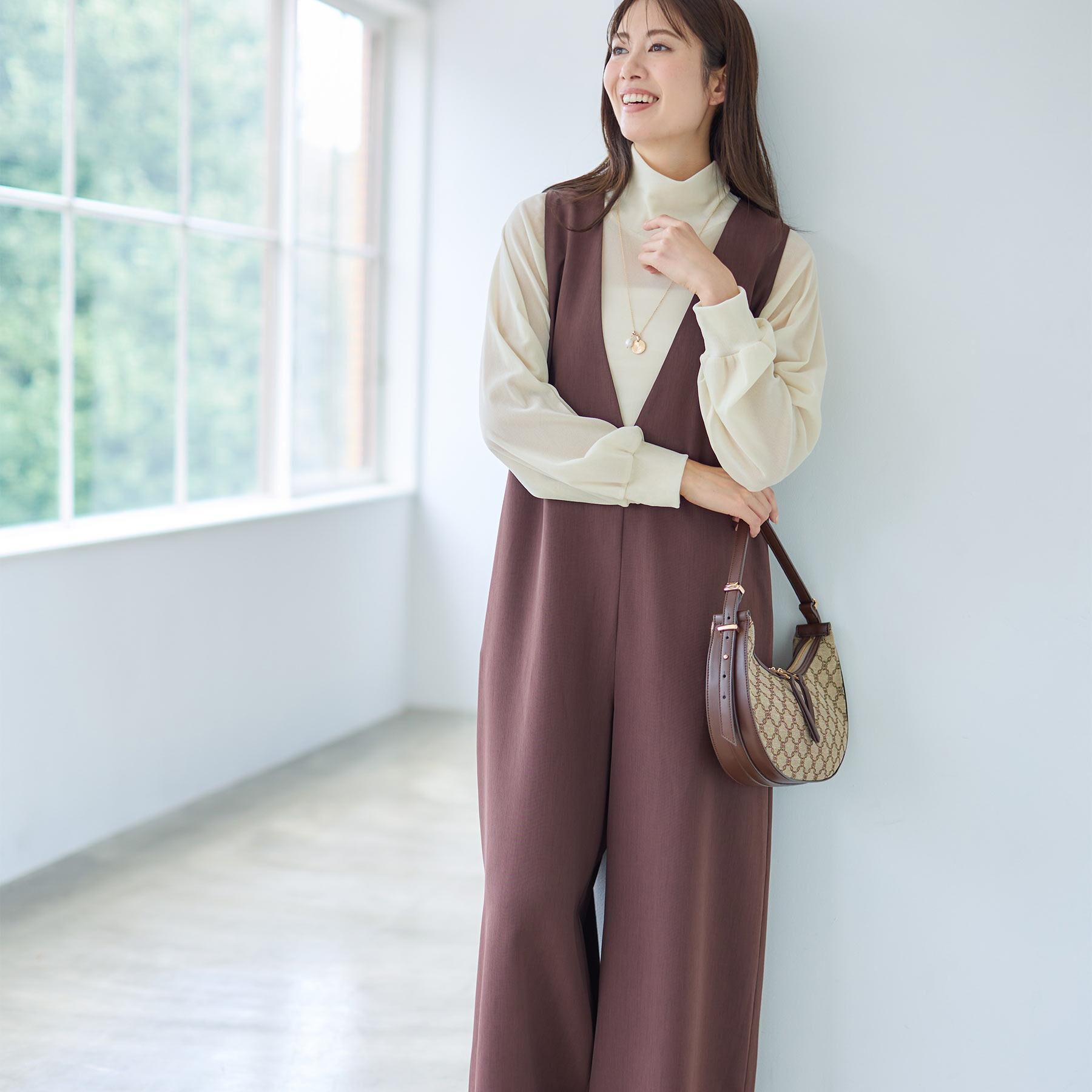 Reflect「【すっきり縦長シルエット】サロペットパンツ」|オールインワン|ブラウン(043)