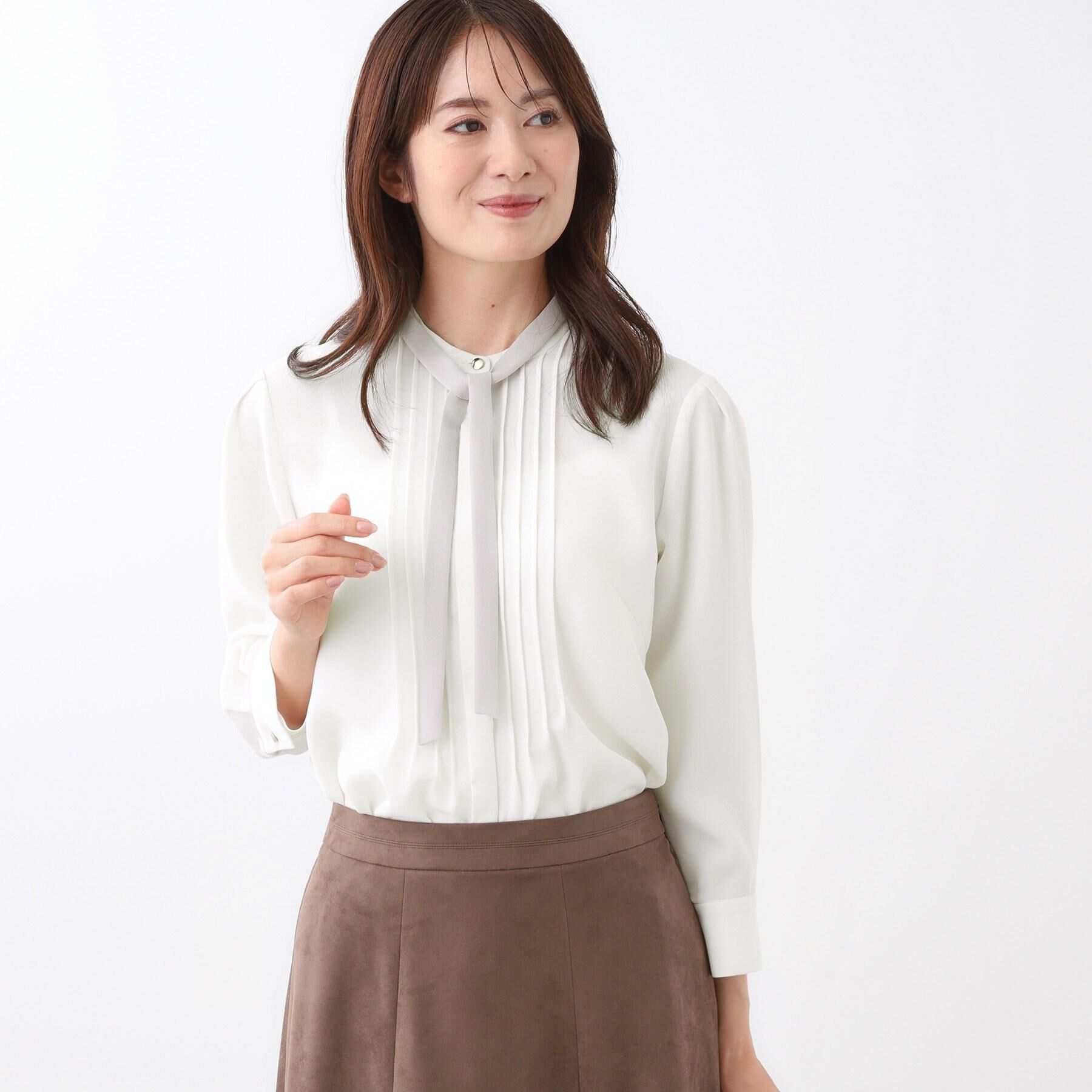 Reflect「【配色ボウタイ付き】八分袖ジョーゼットブラウス」|シャツ・ブラウス|アイボリー(004)