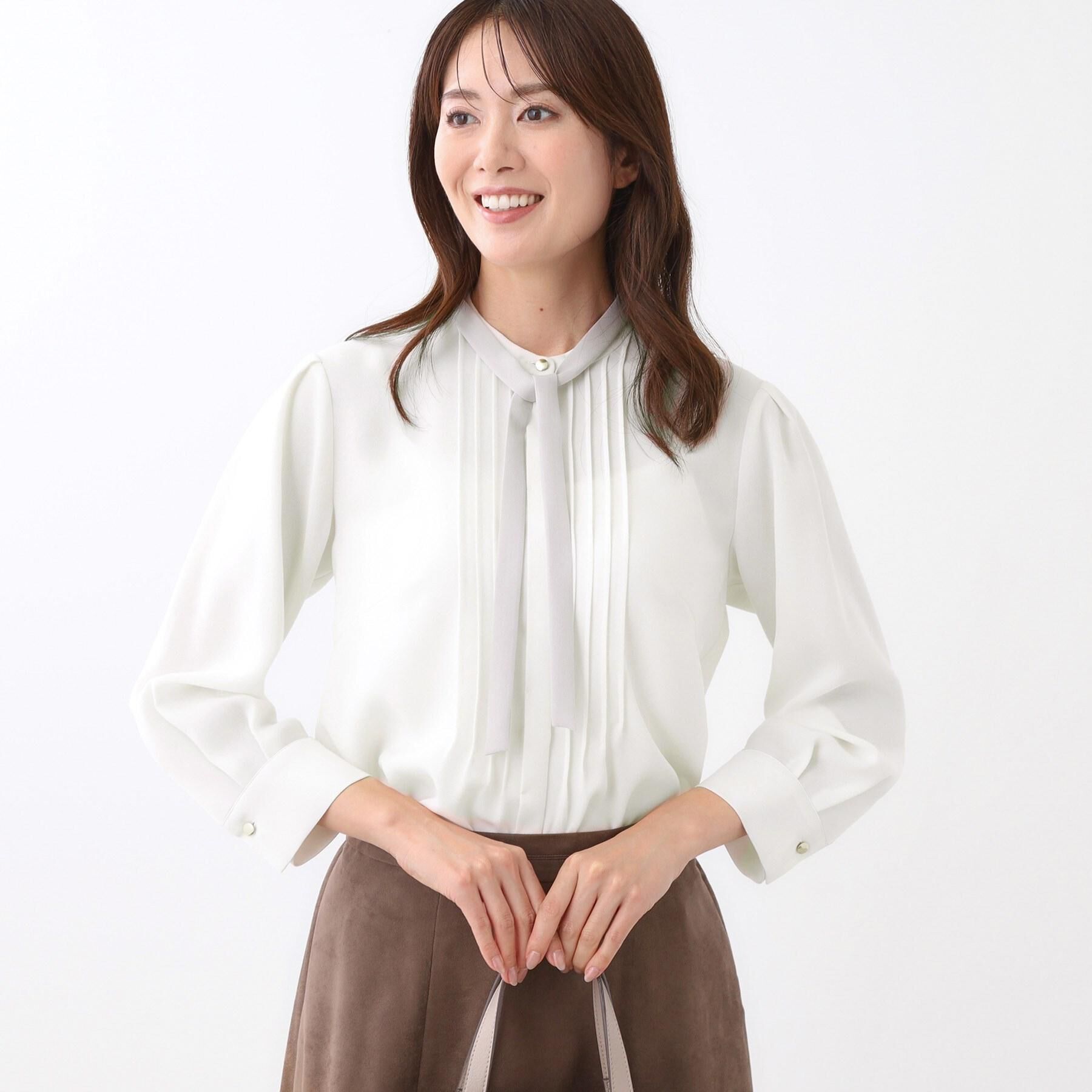 Reflect「【配色ボウタイ付き】八分袖ジョーゼットブラウス」|シャツ・ブラウス|