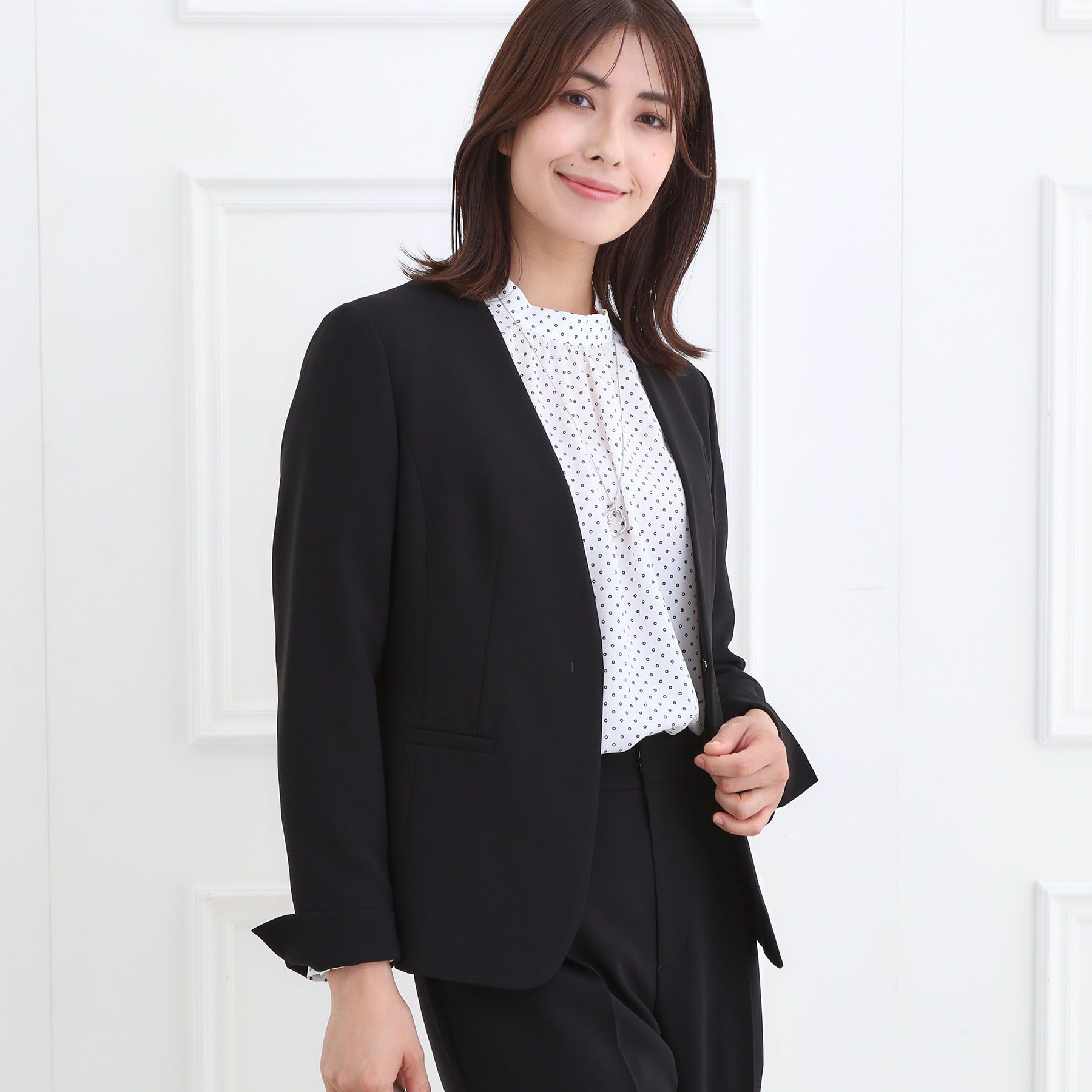 Reflect「【通勤／セットアップ可】ノーカラージャケット」|ノーカラージャケット|ブラック(019)