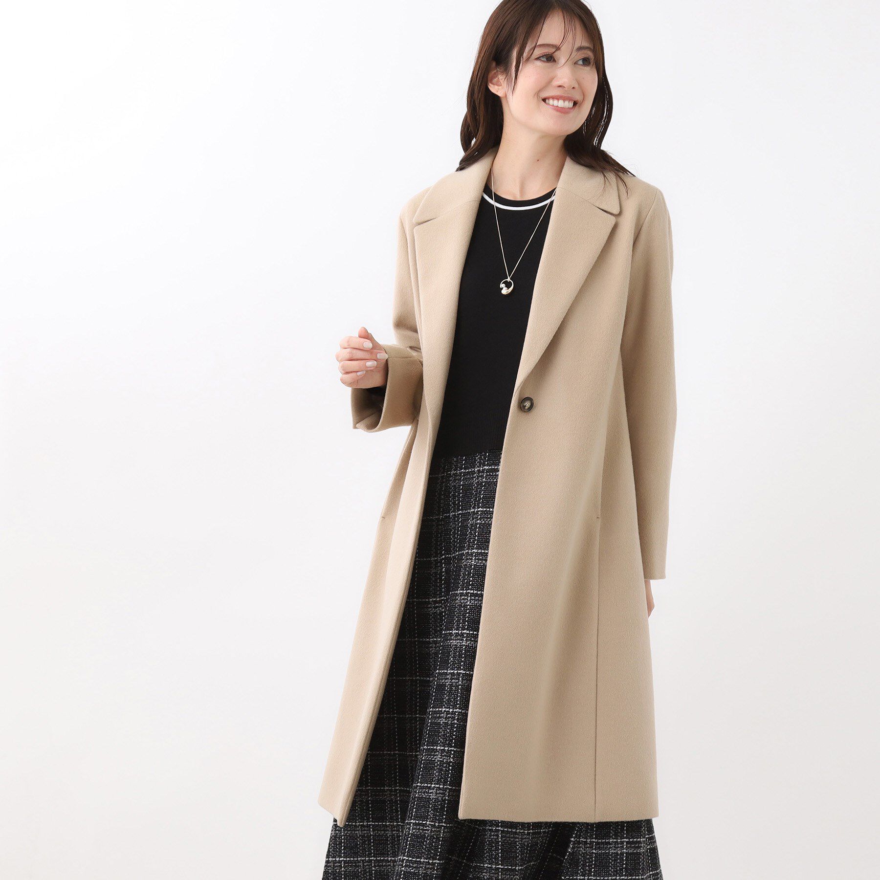 Reflect「【選べる6色】テーラードカラーロングウール混コート」|チェスターコート|