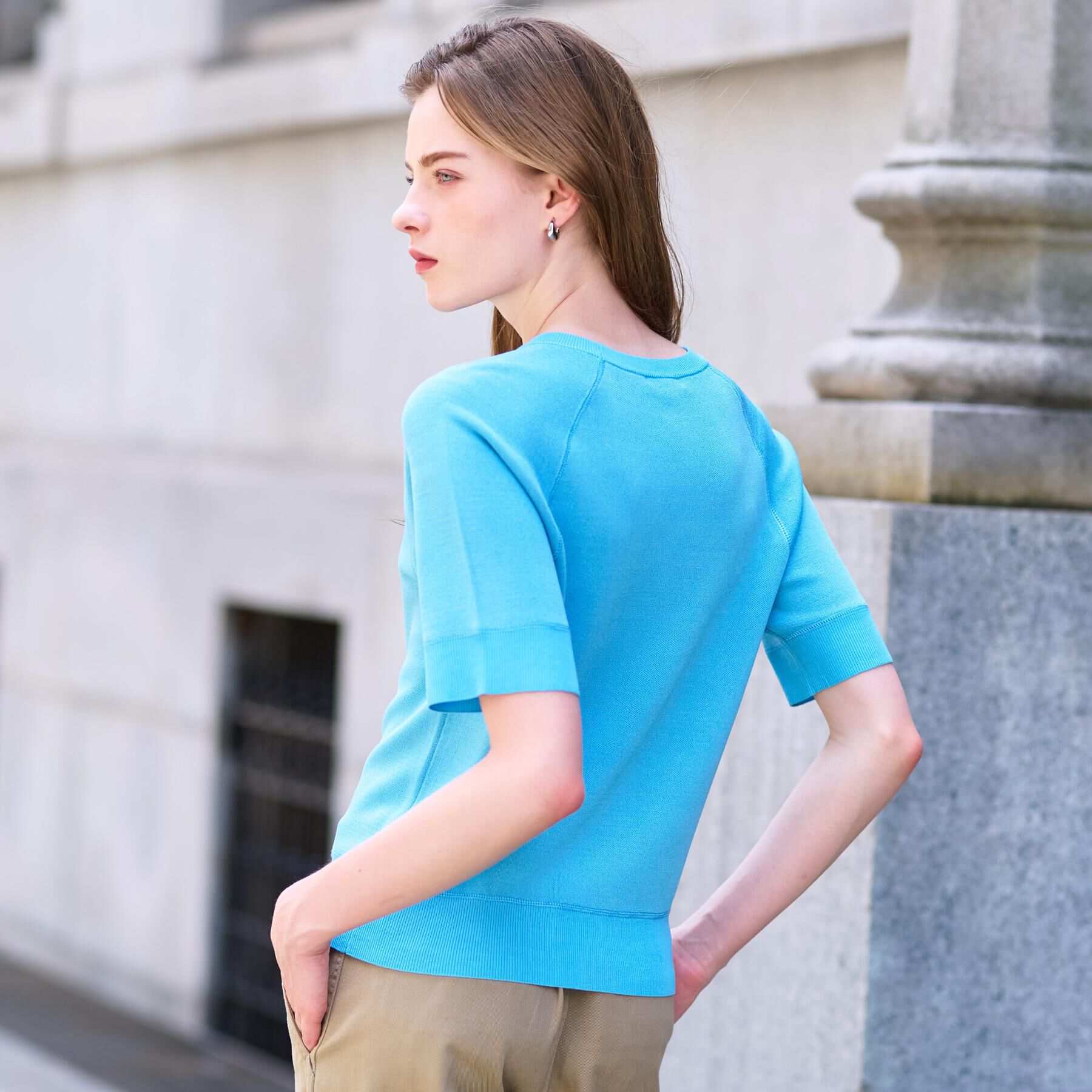 DRESSTERIOR「【洗える/オリジナルロゴ】Parisハーフスリーブジャカードニット」|ニット・セーター|