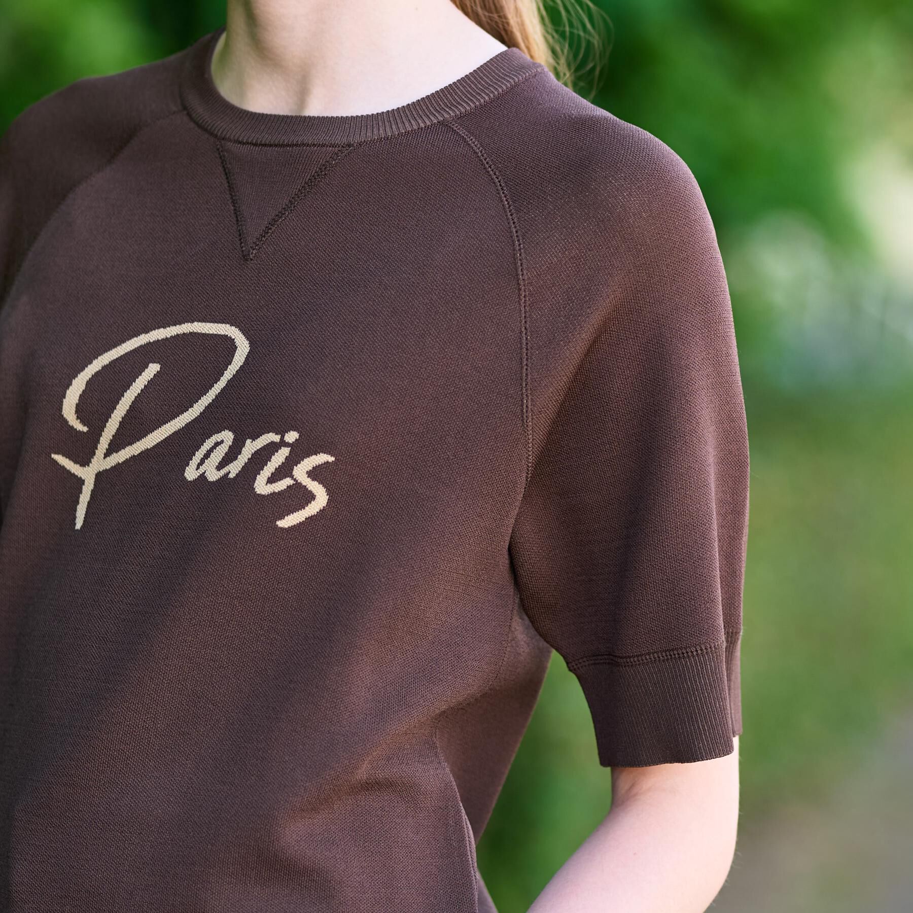 DRESSTERIOR「【洗える/オリジナルロゴ】Parisハーフスリーブジャカードニット」|ニット・セーター|