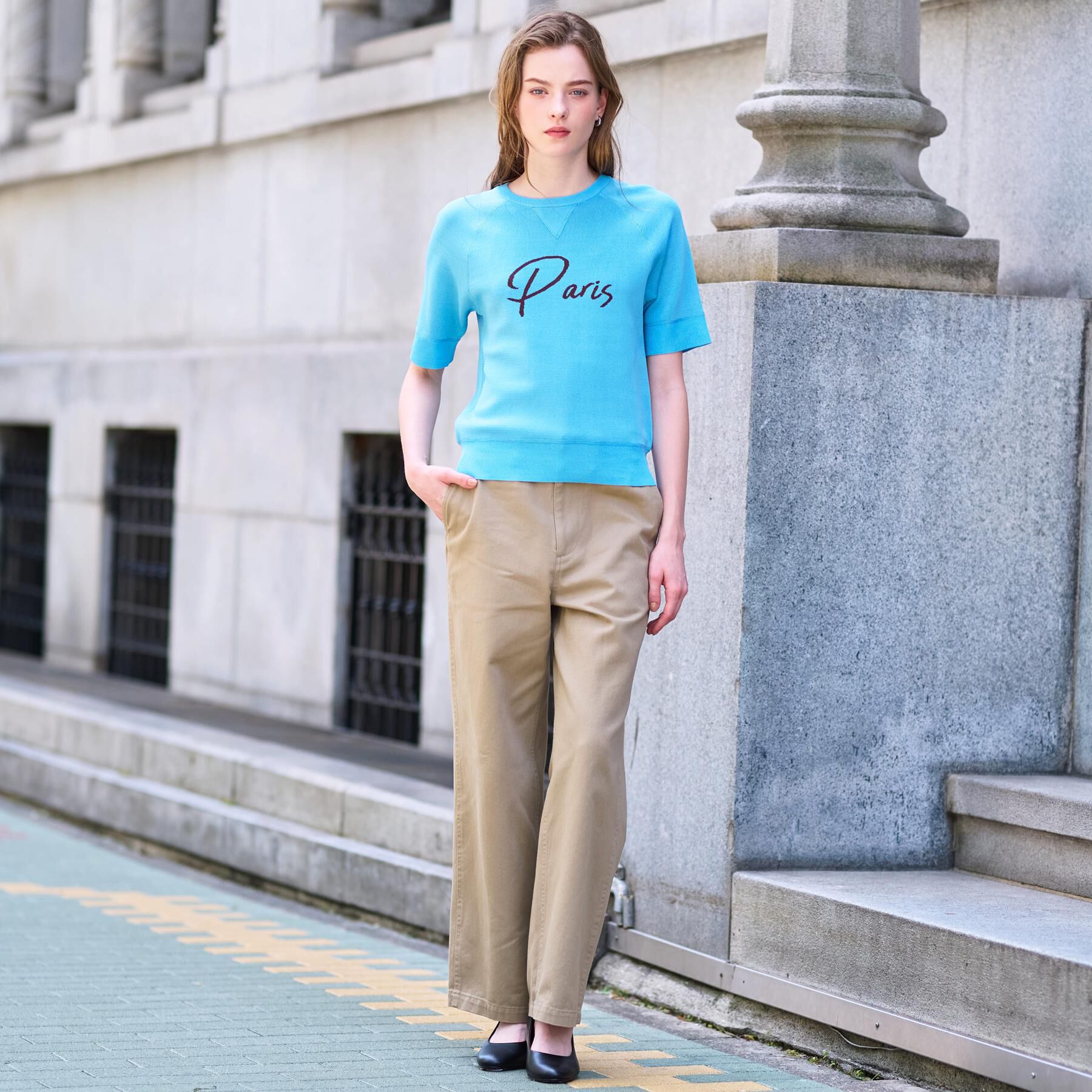 DRESSTERIOR「【洗える/オリジナルロゴ】Parisハーフスリーブジャカードニット」|ニット・セーター|