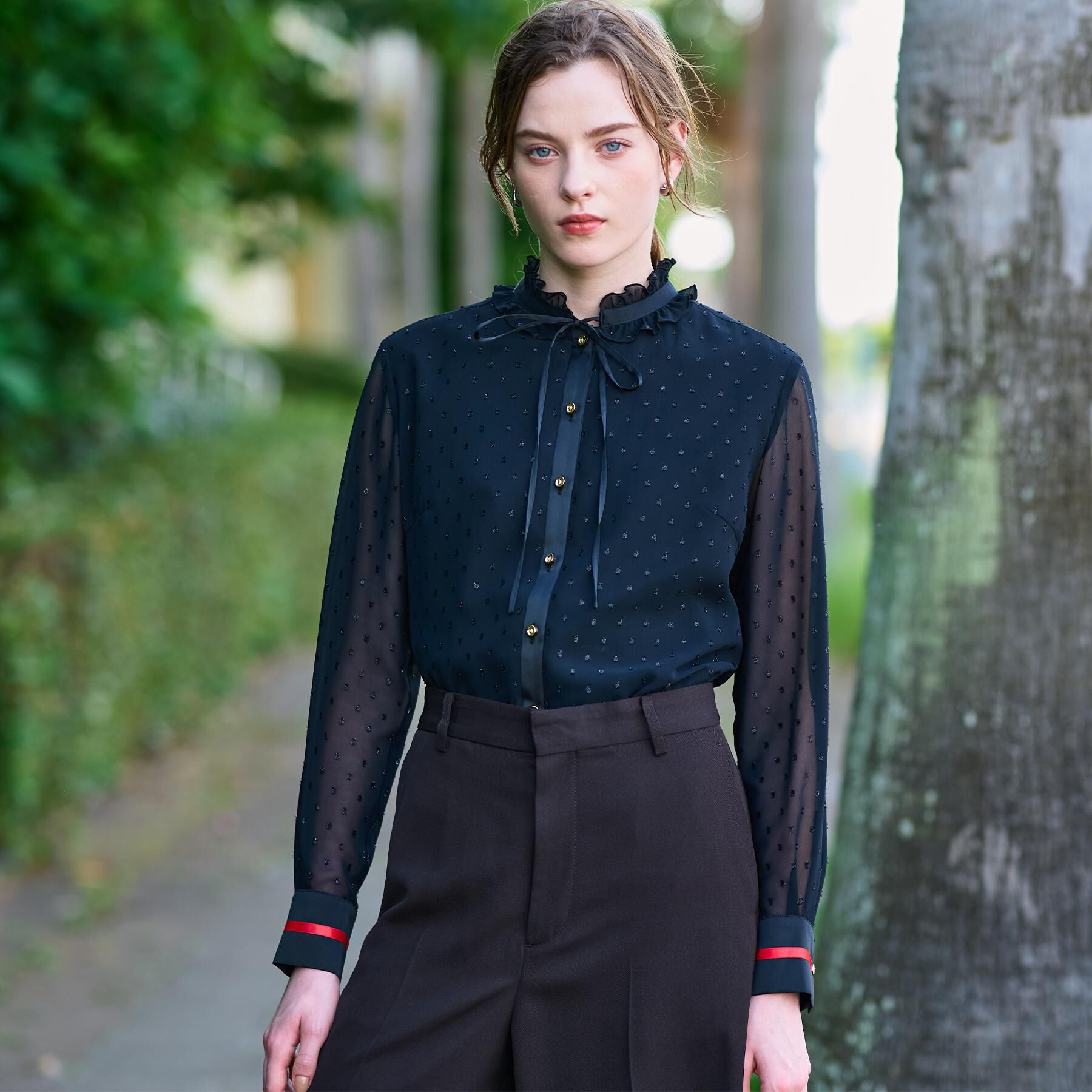 DRESSTERIOR「【ウォッシャブル/シアー素材】フィルムドットブラウス」|シャツ・ブラウス|