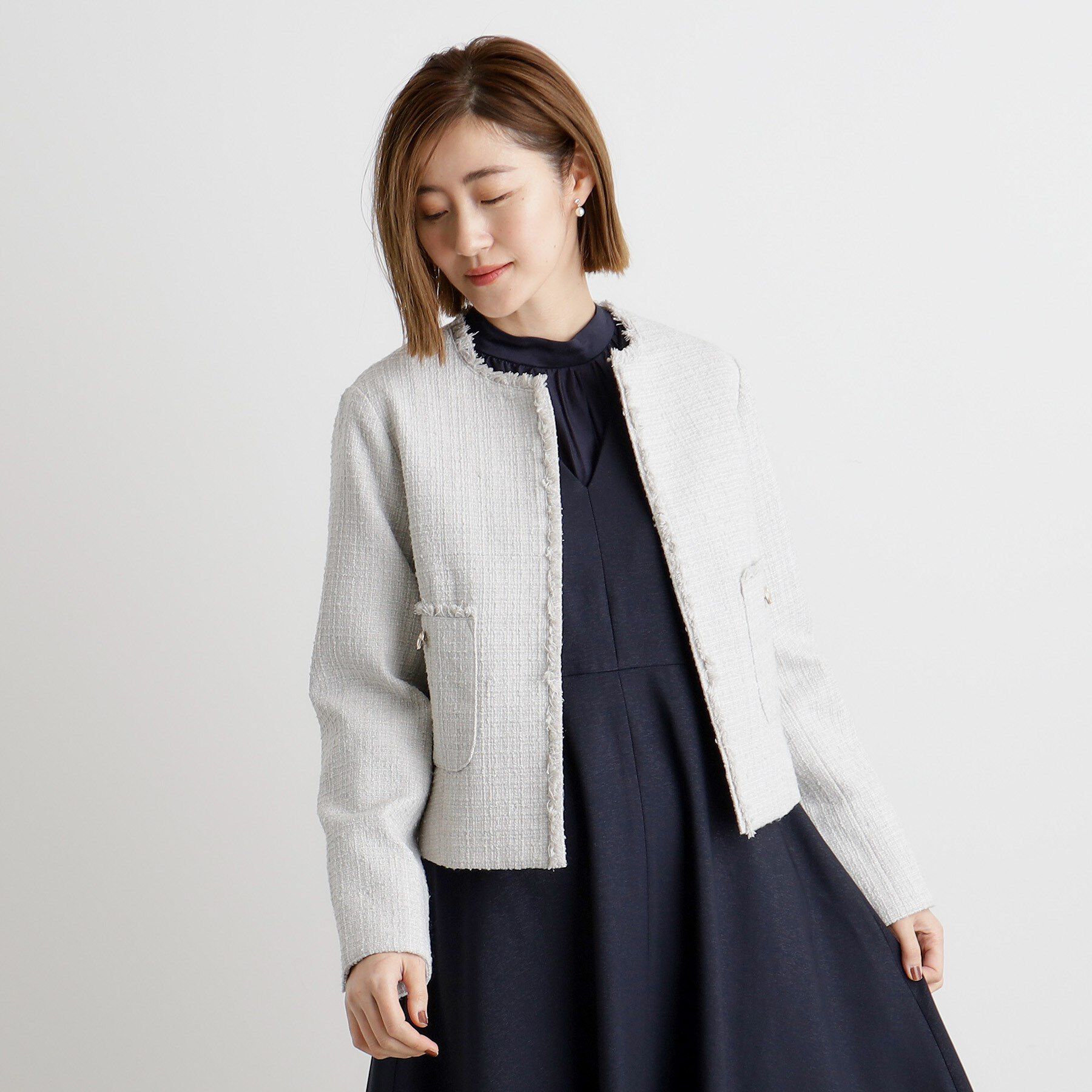 grove「【雑誌掲載】ツイードコンパクトジャケット」|ノーカラージャケット|