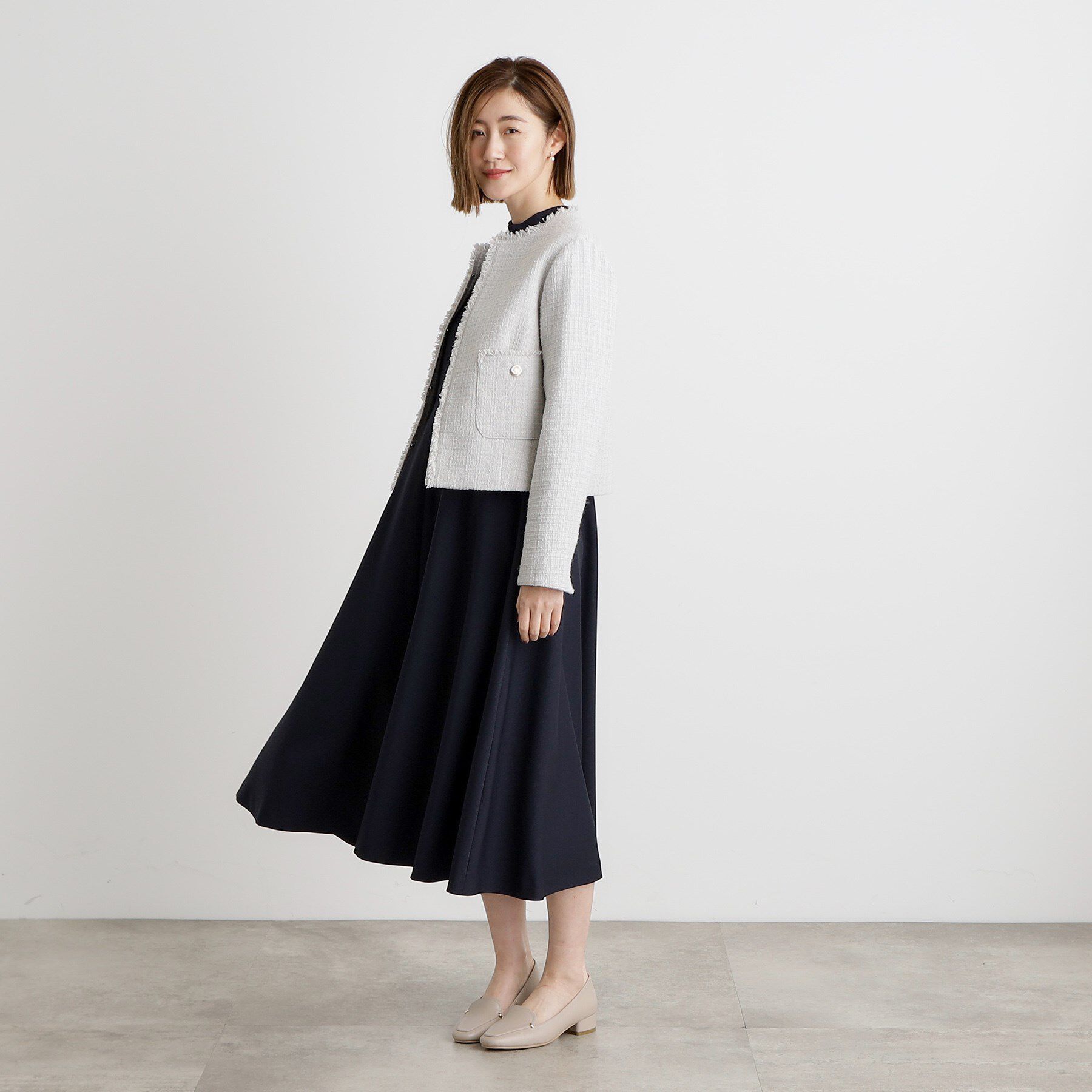 grove「【雑誌掲載】ツイードコンパクトジャケット」|ノーカラージャケット|