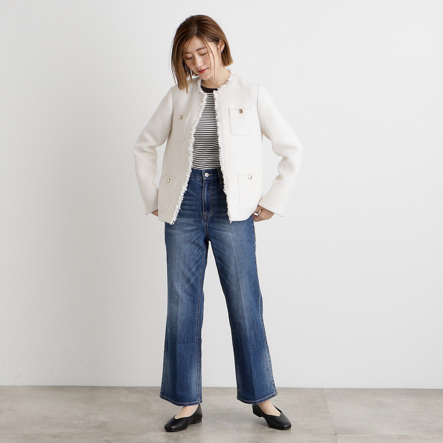 grove「フリンジツイードジャケット」|ノーカラージャケット|