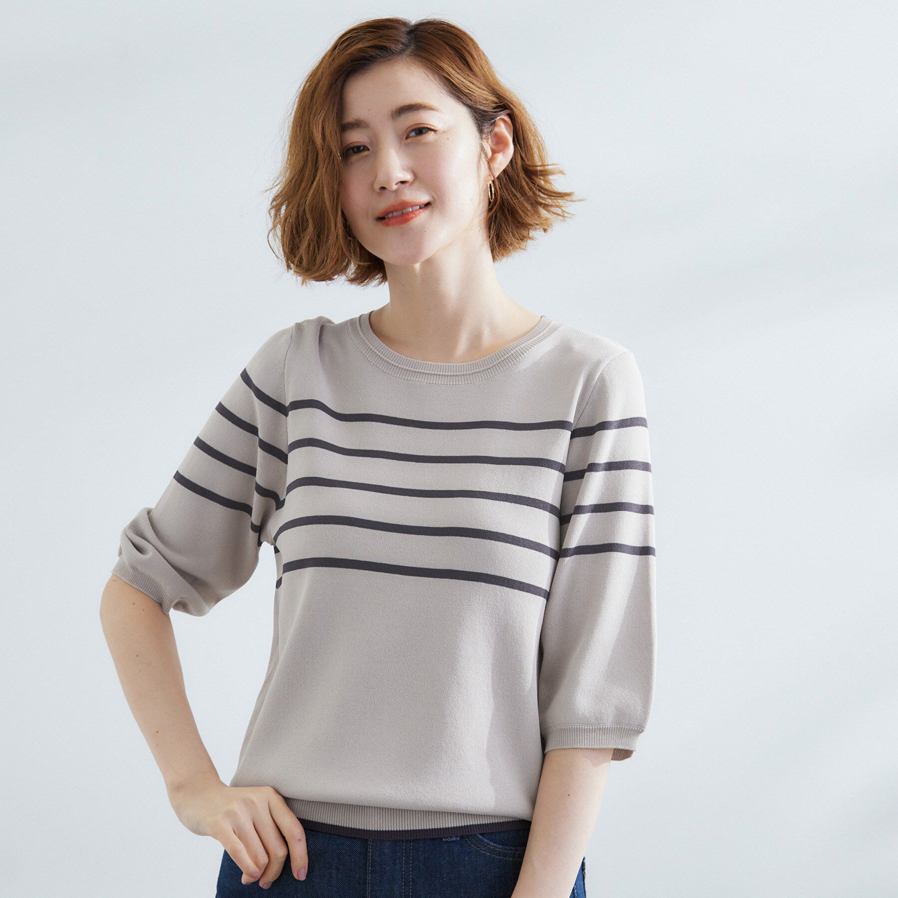 grove「ひんやり多機能・やわらかドライタッチ五分袖プルオーバー」|ニット・セーター|