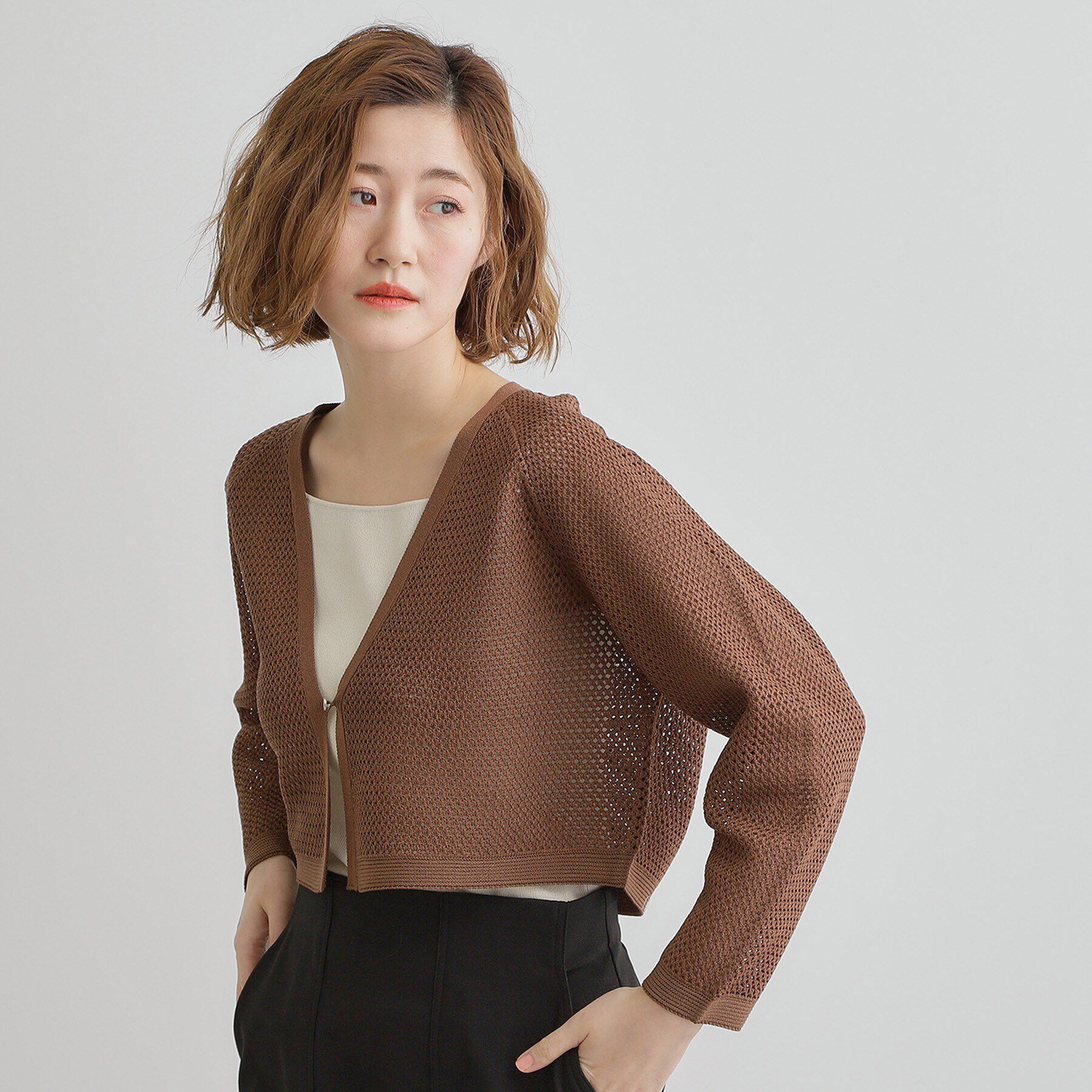 grove「ワイドスリーブメッシュカーディガン」|カーディガン|ブラウン(043)