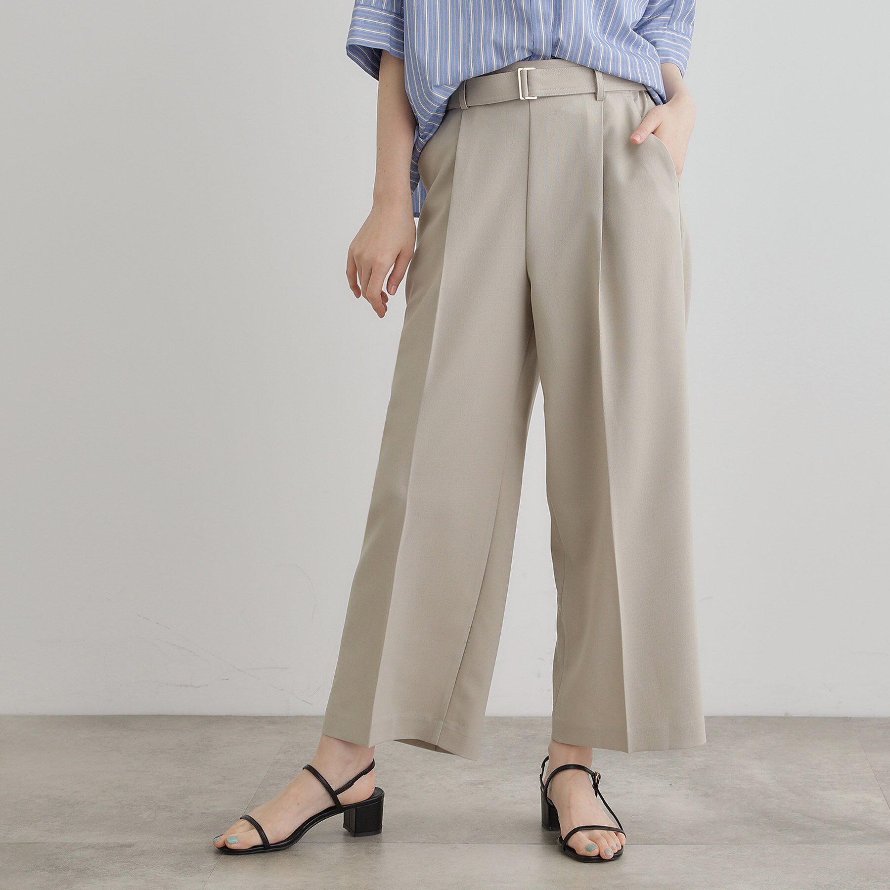 grove「【夏に嬉しい機能付き】リネンライクベルトワイドパンツ」|その他|ベージュ(052)