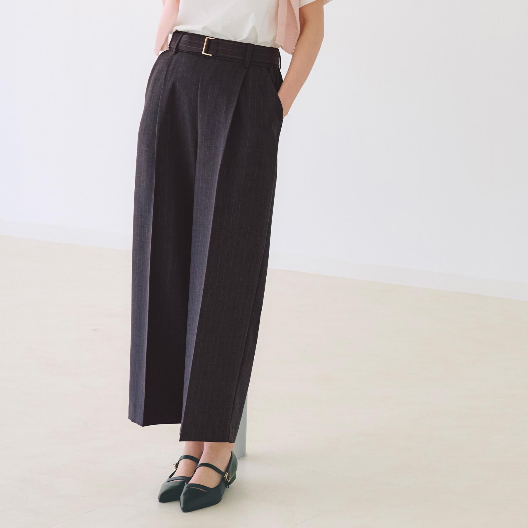 grove「【夏に嬉しい機能付き】リネンライクベルトワイドパンツ」|その他|チャコールグレー(3