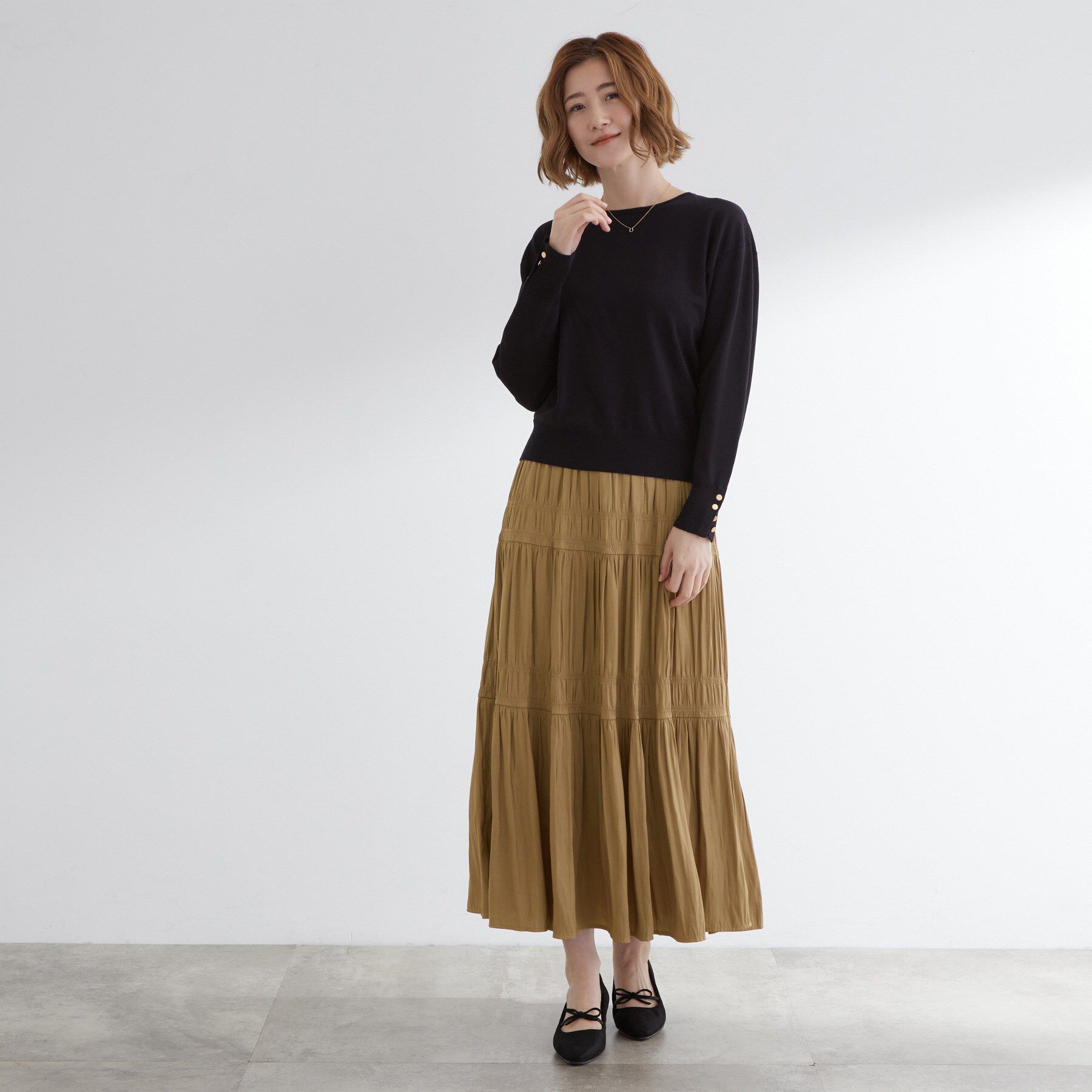 grove「軽やかに体型カバーも叶う　シャーリングティアードスカート」|スカート|