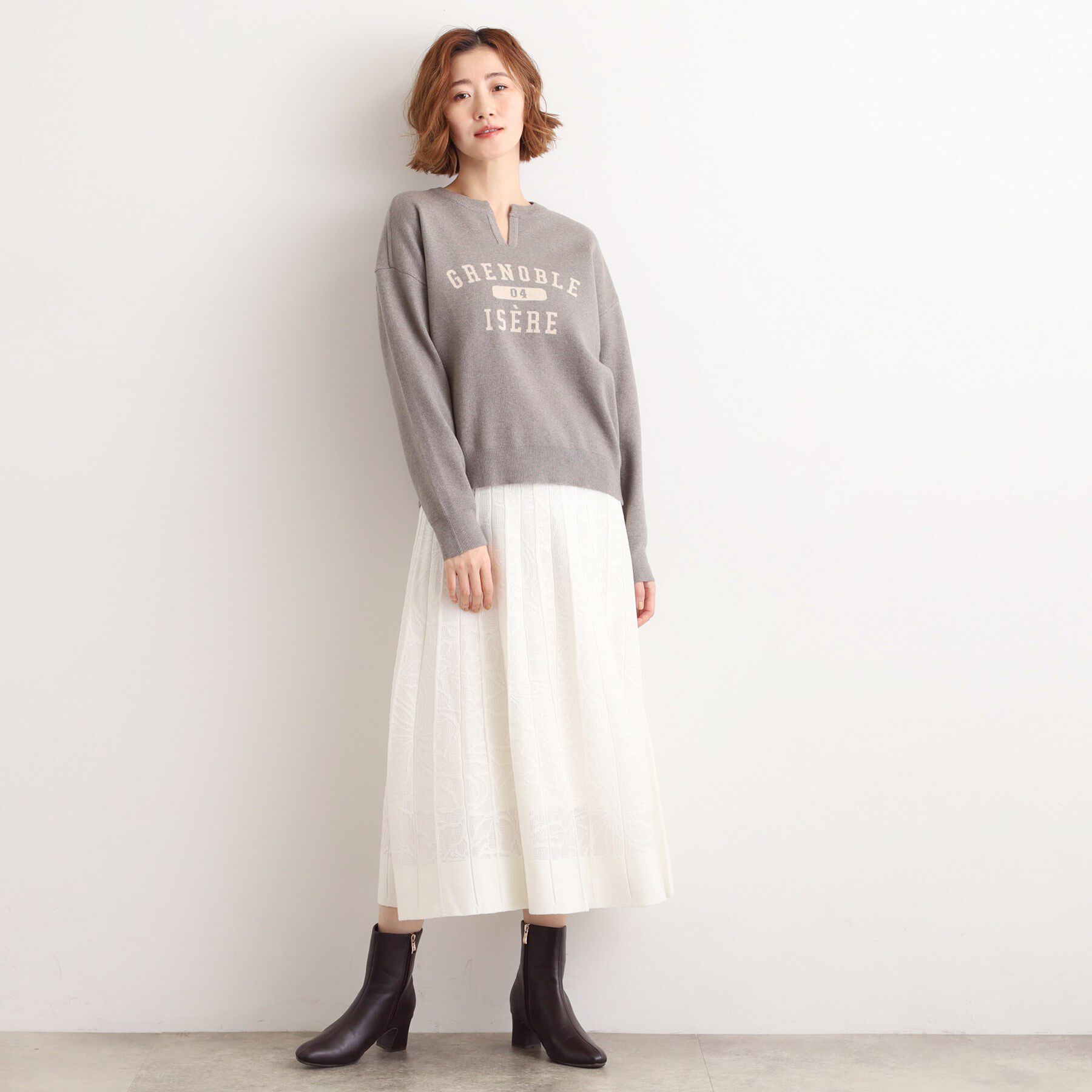 grove「【SET UP対応】レース柄ジャカードプリーツ風ニットスカート」|スカート|