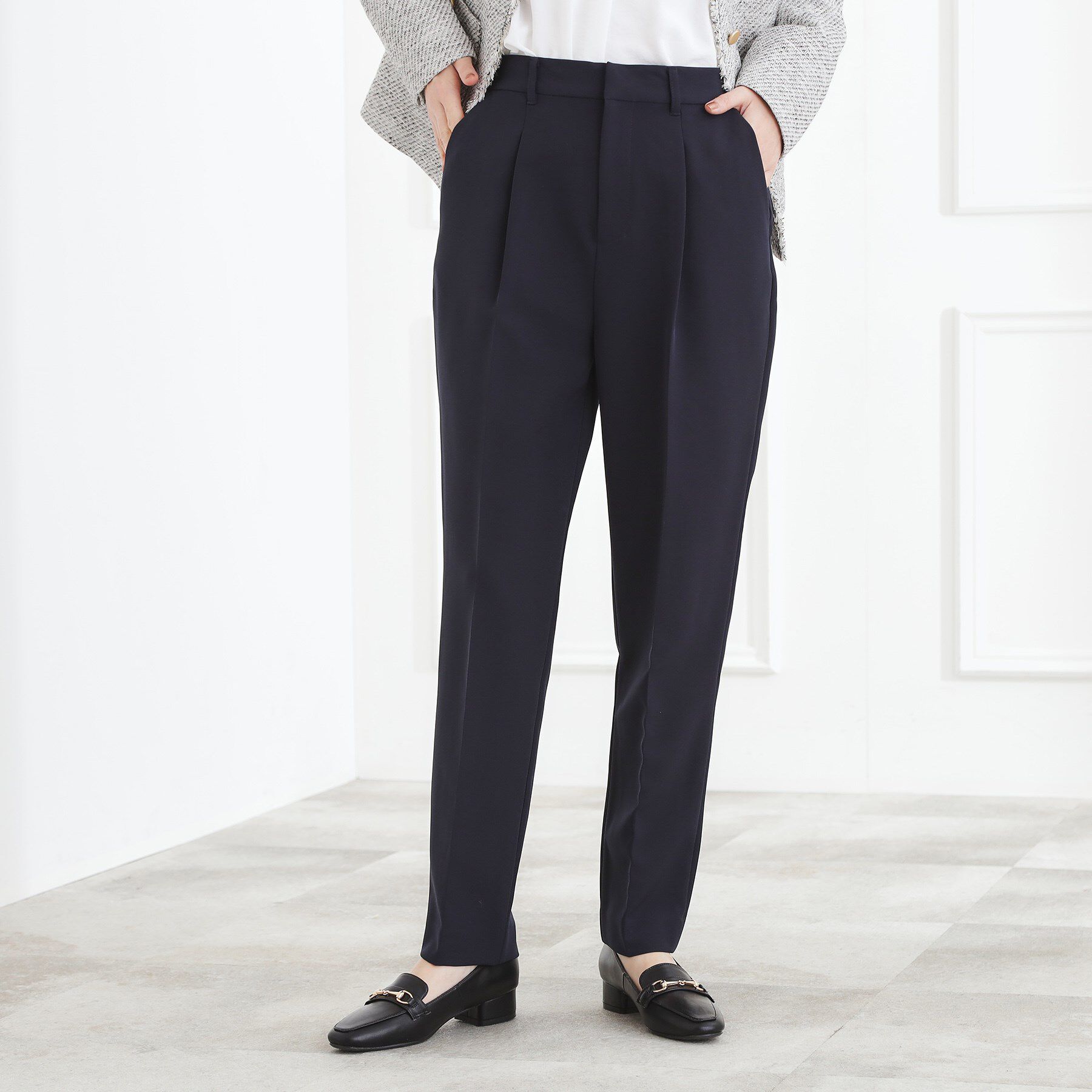 grove「【マシンウォッシュ／防シワ/SS-3L】ストレッチテーパードパンツ」|その他|ネイビー(094)