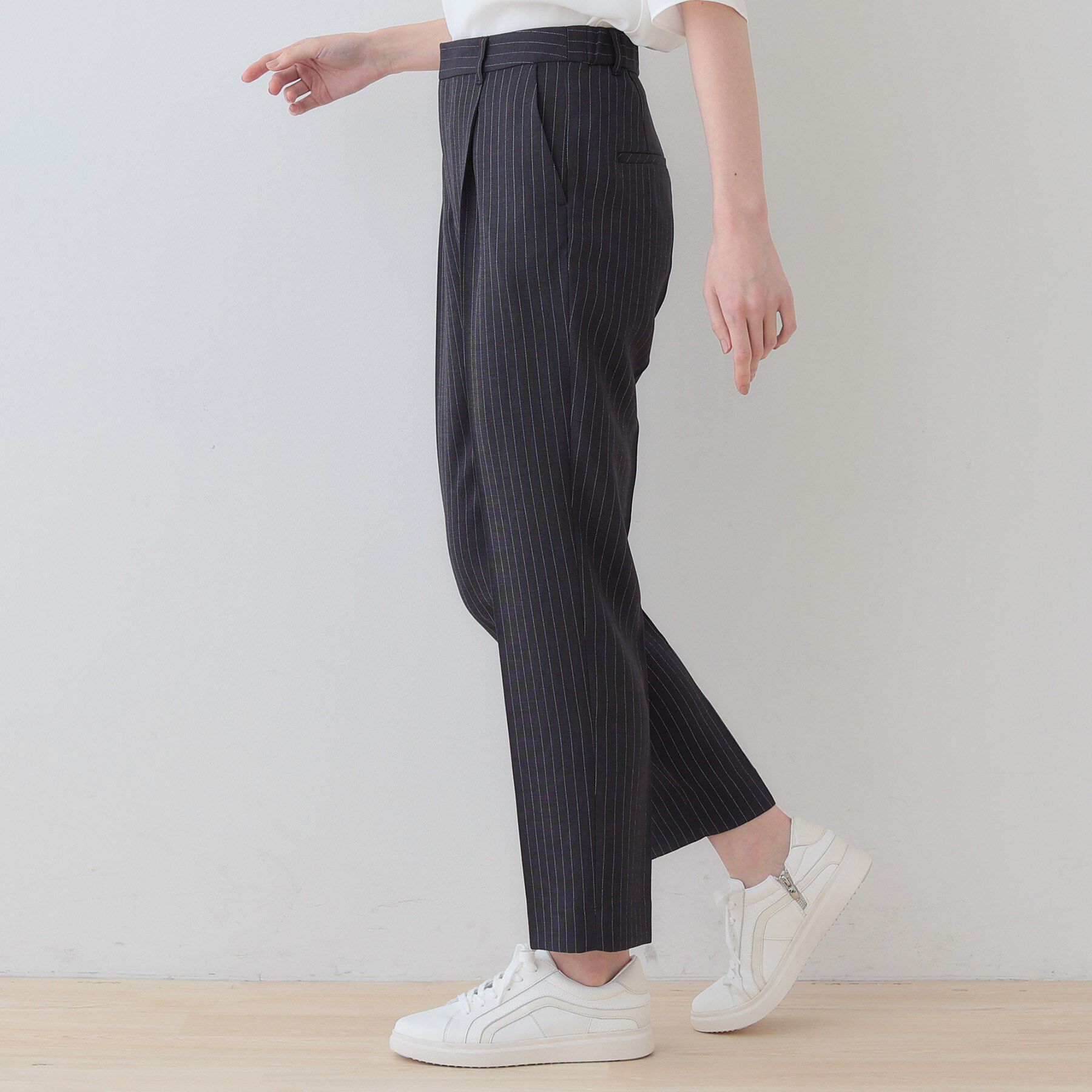 INDIVI「【こなれSETUP／ストライプ柄】リネンライクテーパードパンツ」|その他|