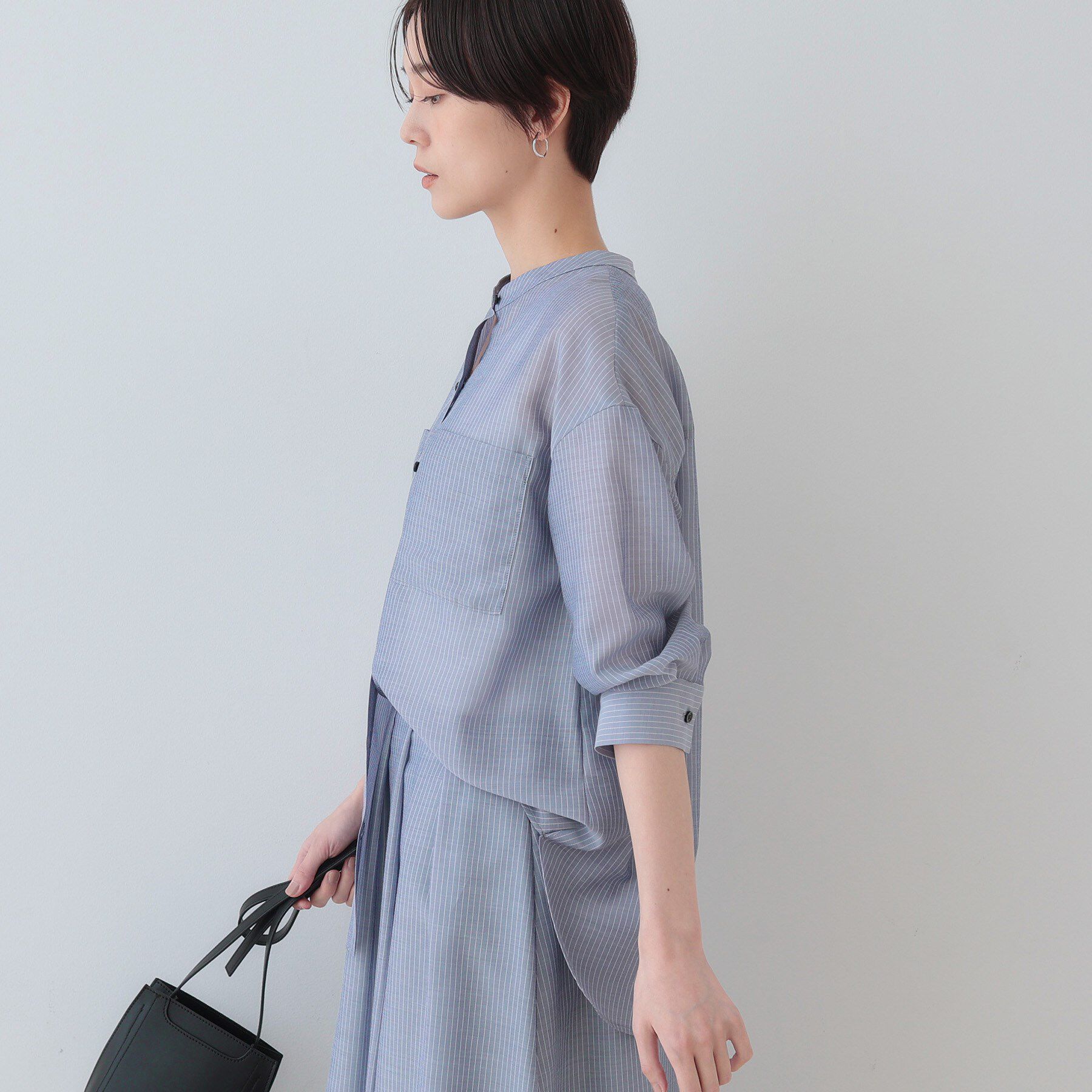 INDIVI「【洗える／エアリー素材】バンドカラーシャツ」|シャツ・ブラウス|