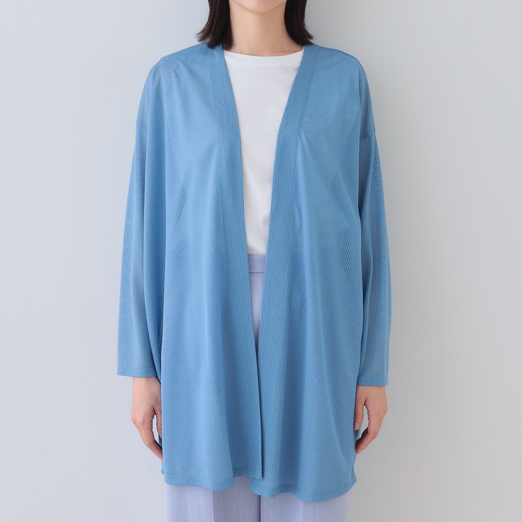 INDIVI「【洗える／シアーストライプ】ロング丈着流しカーディガン」|カーディガン|
