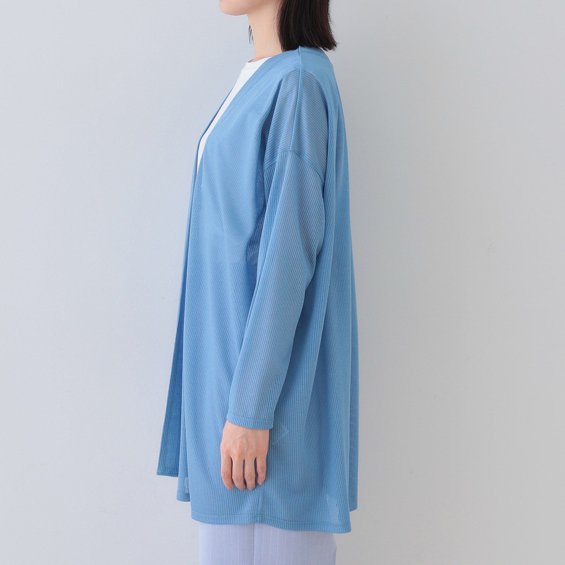 INDIVI「【洗える／シアーストライプ】ロング丈着流しカーディガン」|カーディガン|
