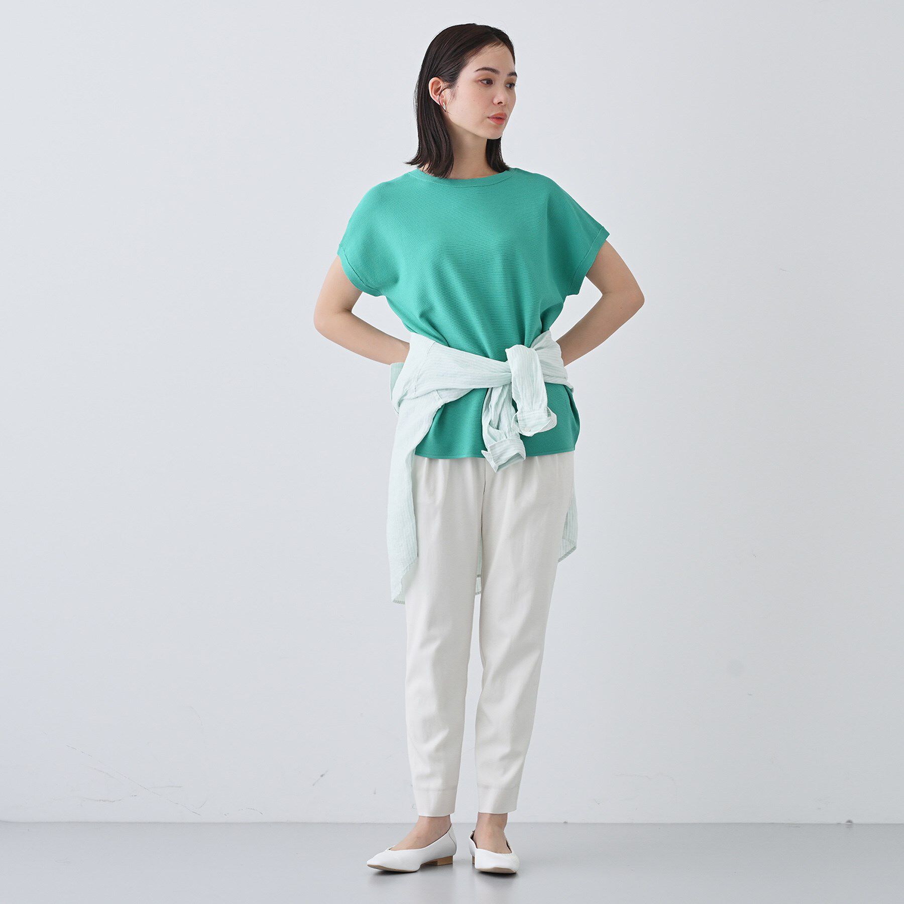 INDIVI「新色登場！【洗える／清涼感】レーヨンストレッチ フレンチスリーブニット」|ニット・セーター|