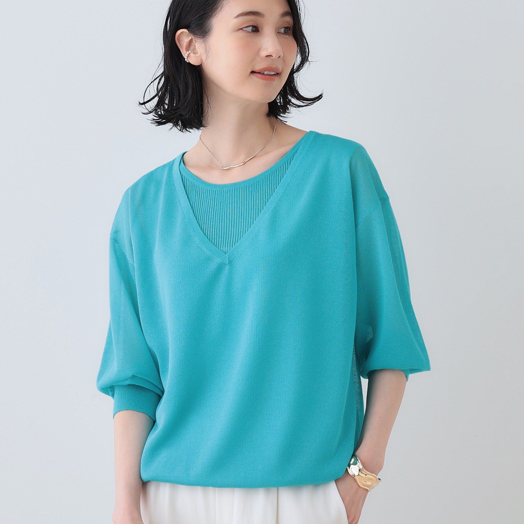 INDIVI「【洗える／シアーラメ】レイヤード風ニット」|ニット・セーター|