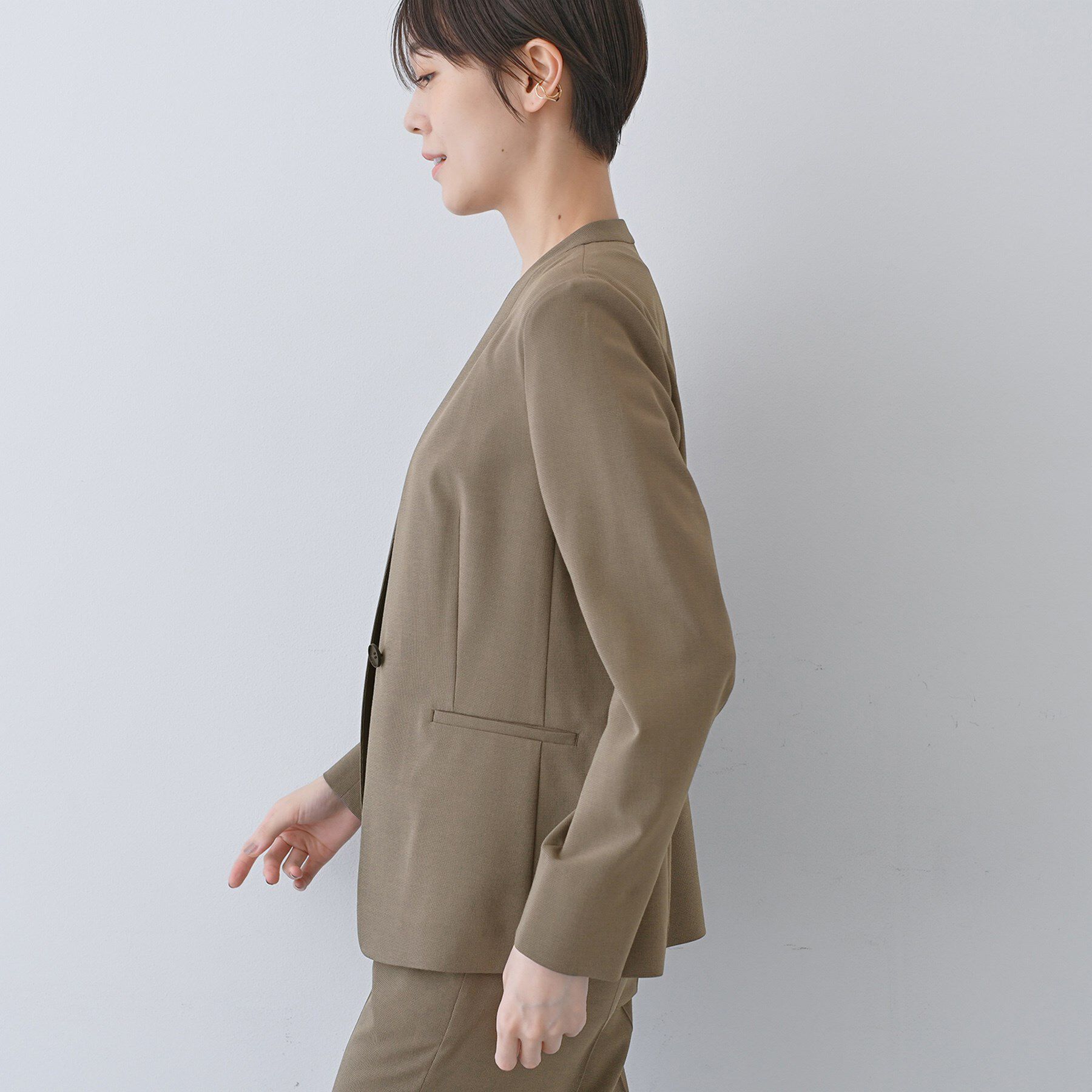 INDIVI「【洗える／夏スーツ】ミニ千鳥柄ノーカラージャケット」|ノーカラージャケット|