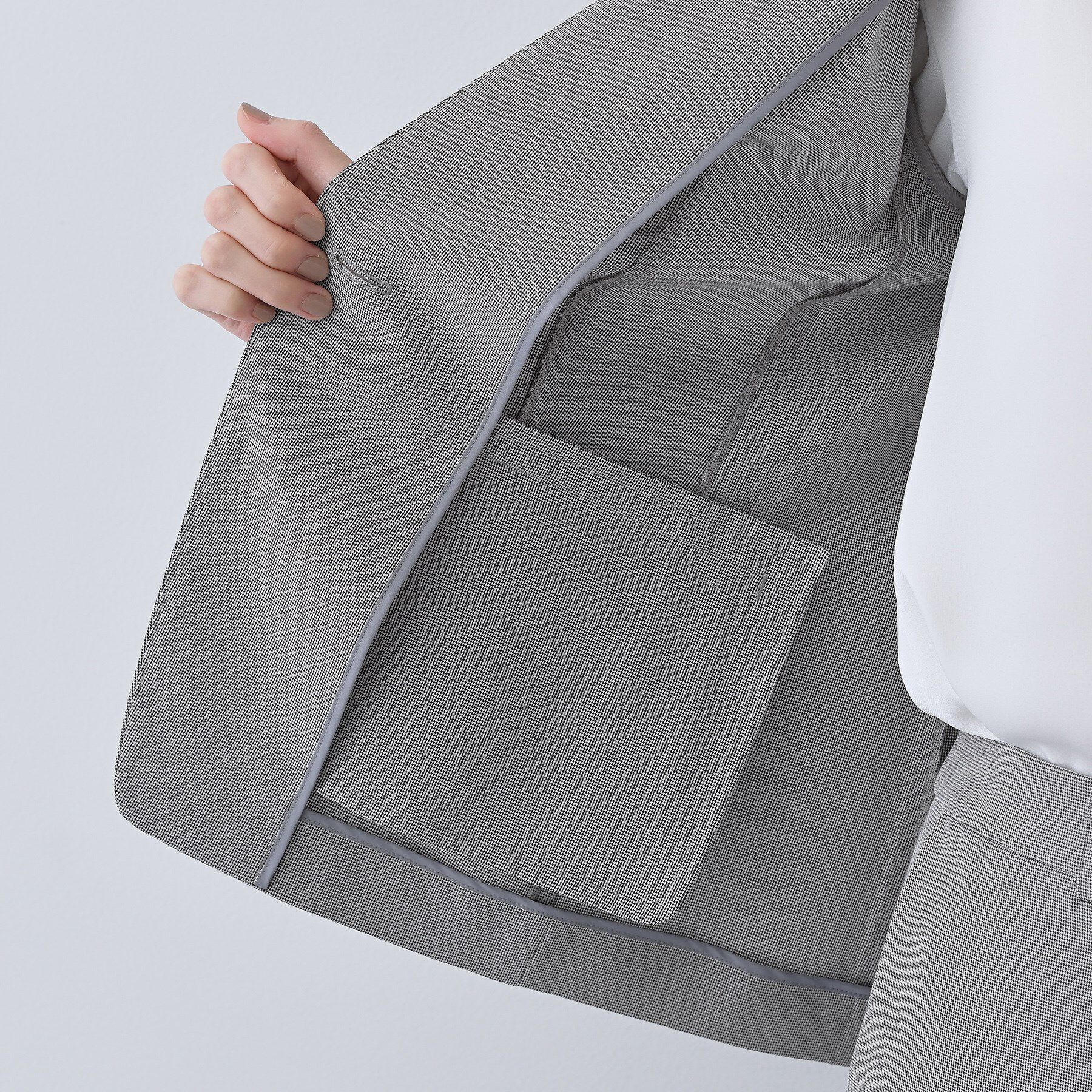 INDIVI「【洗える／夏スーツ】ミニ千鳥柄ノーカラージャケット」|ノーカラージャケット|