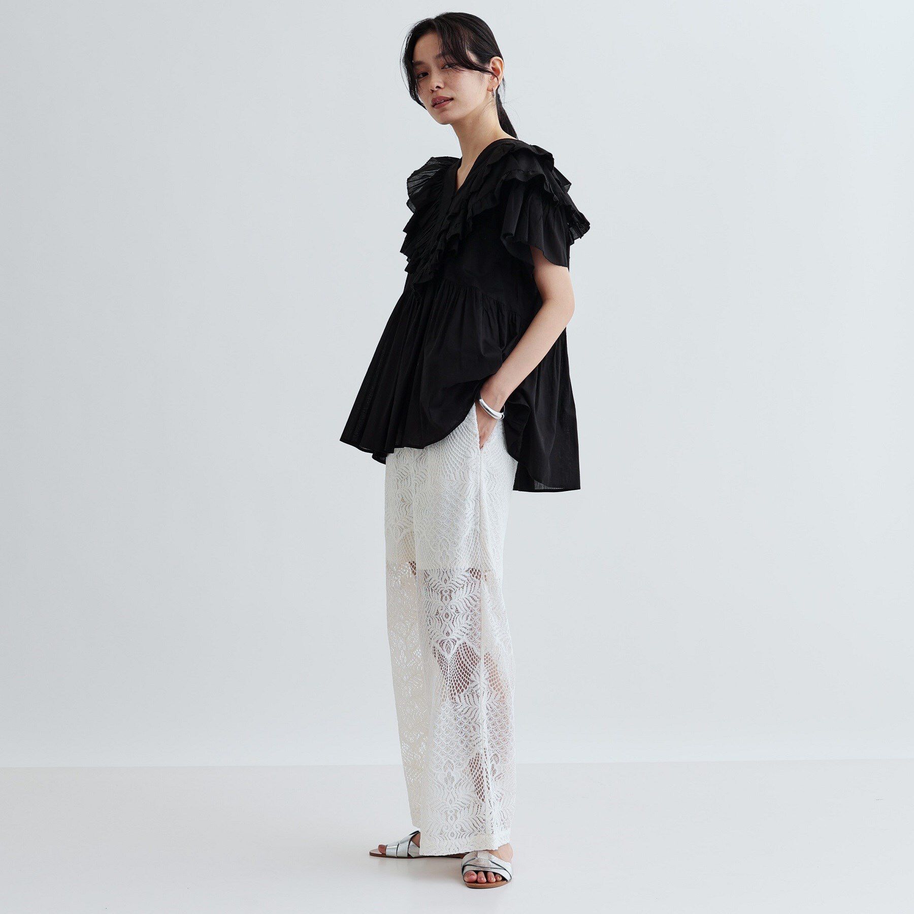 GALLEST「フリルレイヤードコットンブラウス」|シャツ・ブラウス|