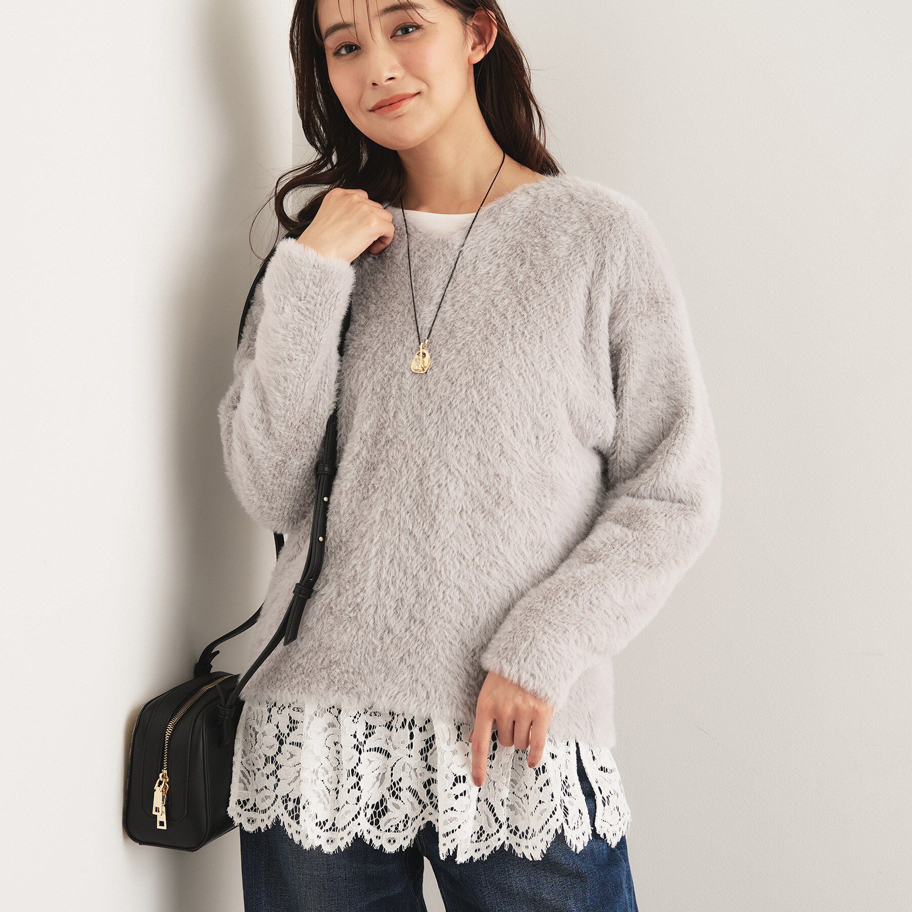 INDIVI「【レイヤードにおすすめ】レース切り替えカットソー」|Tシャツ・カットソー|オフホワイト(003