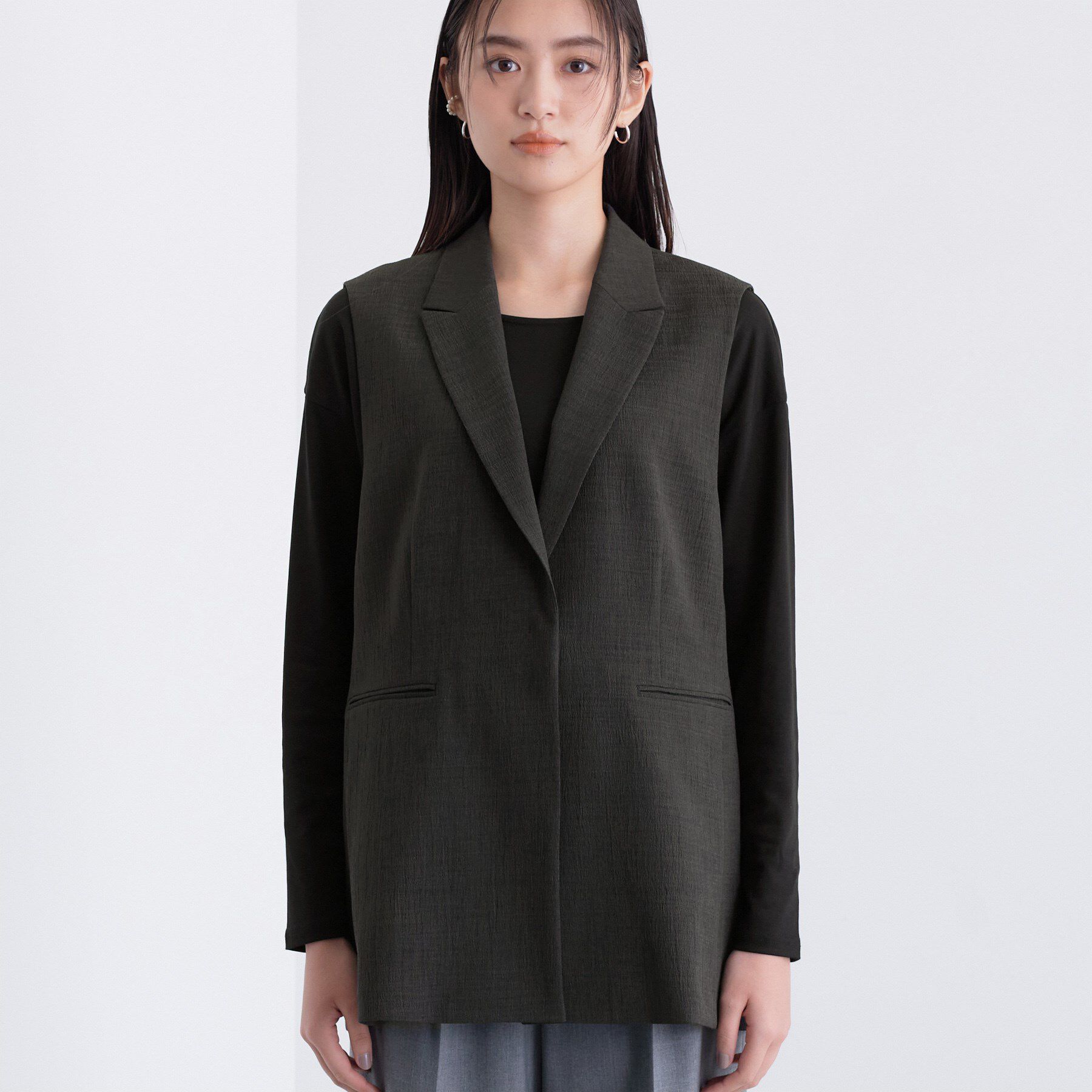 INDIVI「【セットアップ可能】凹凸ストレッチ素材テーラードカラージレジャケット」|テーラードジャケット|