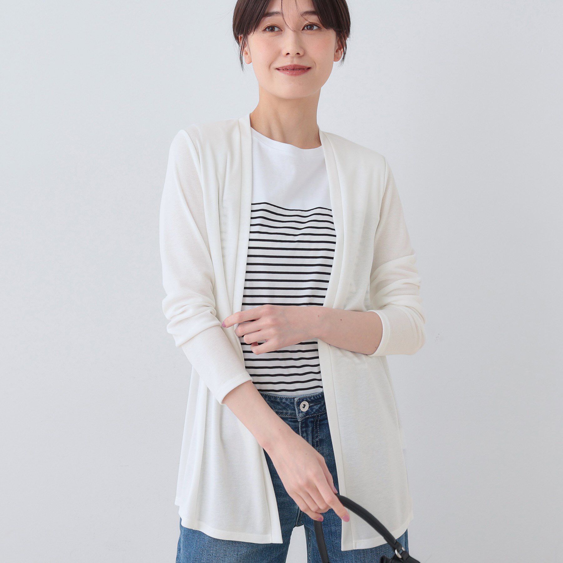 INDIVI「【洗える】着流しジャージカーディガン」|カーディガン|ホワイト(001)
