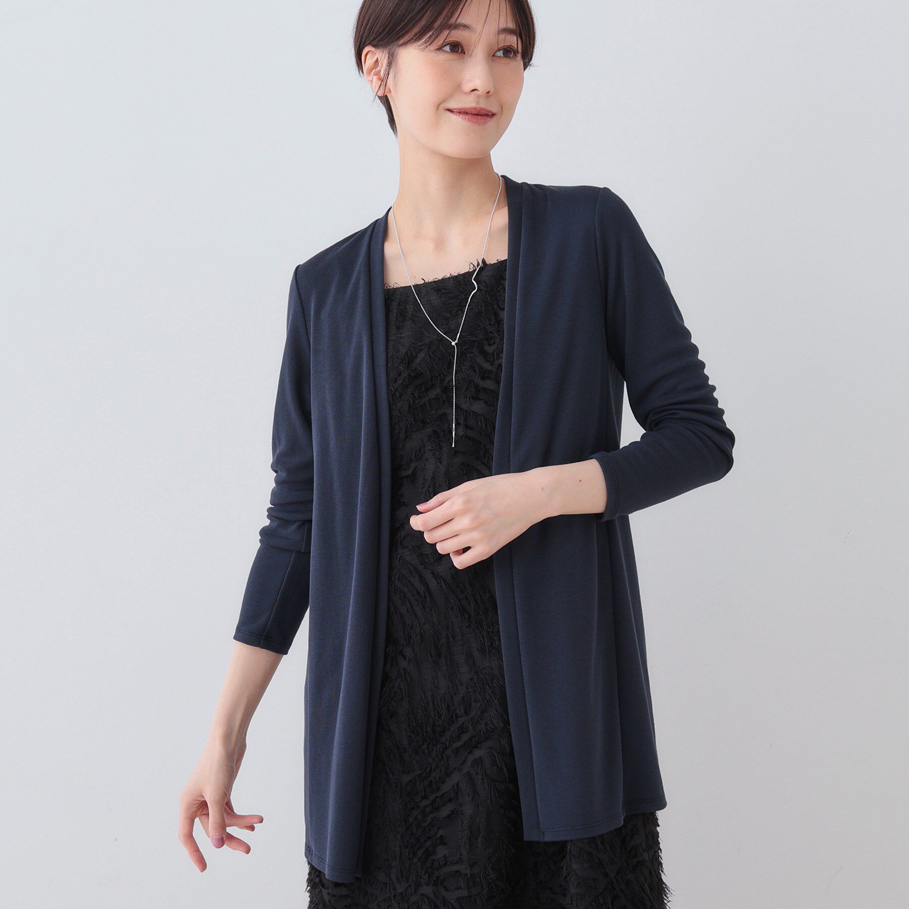 INDIVI「【洗える】着流しジャージカーディガン」|カーディガン|ネイビー(694)