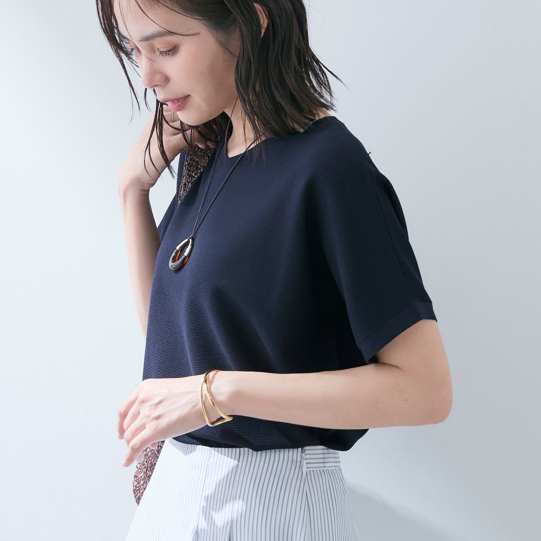 INDIVI「【洗える】ガーター編みVネックニットT」|ニット・セーター|