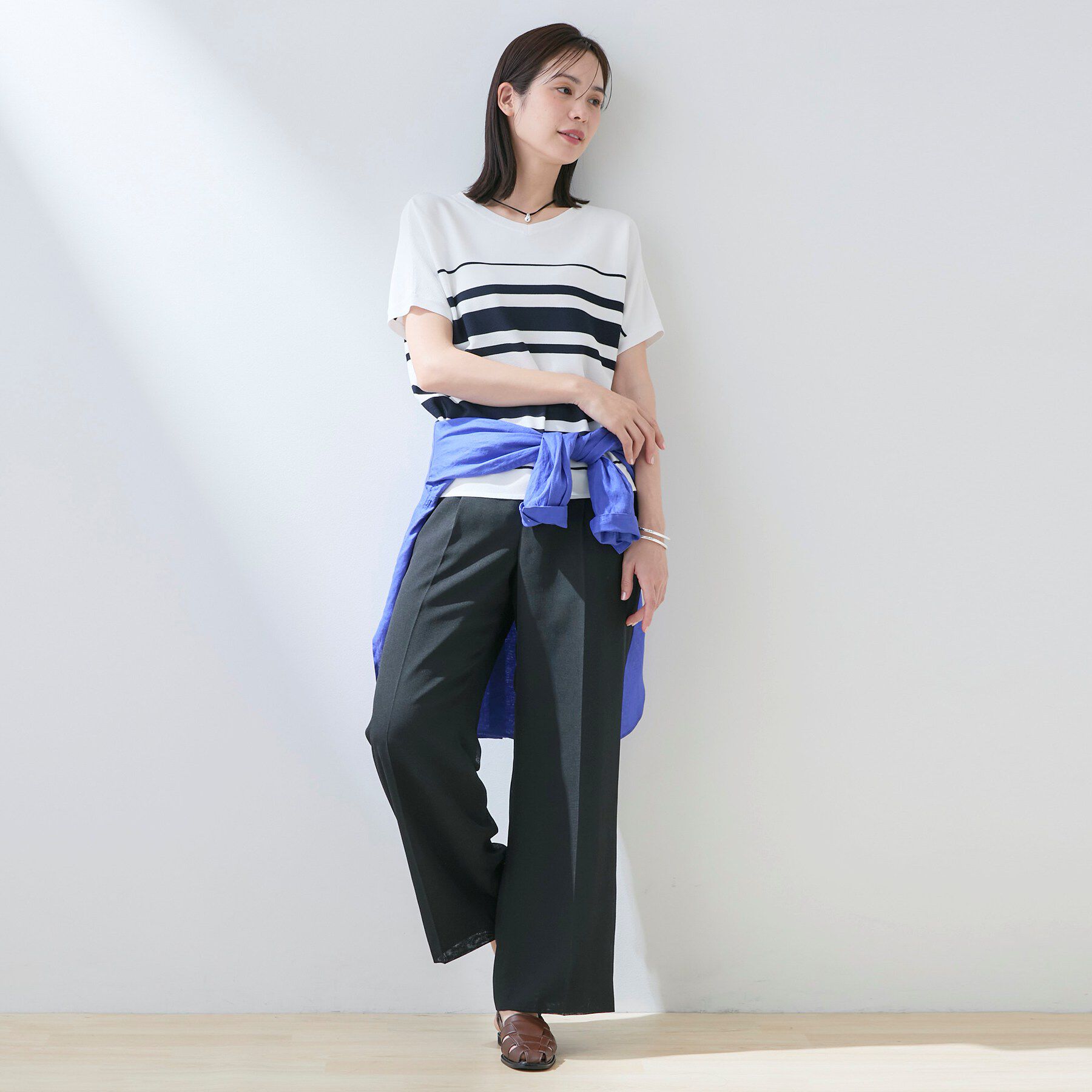 INDIVI「【洗える】ガーター編みVネックニットT」|ニット・セーター|