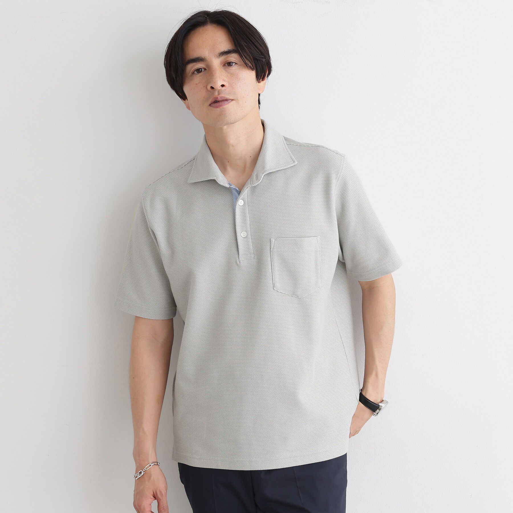 TAKEO KIKUCHI「【抗菌防臭／9色5サイズ展開】ハニカムメランジ ポロシャツ」|ポロシャツ|ライトグレー(011