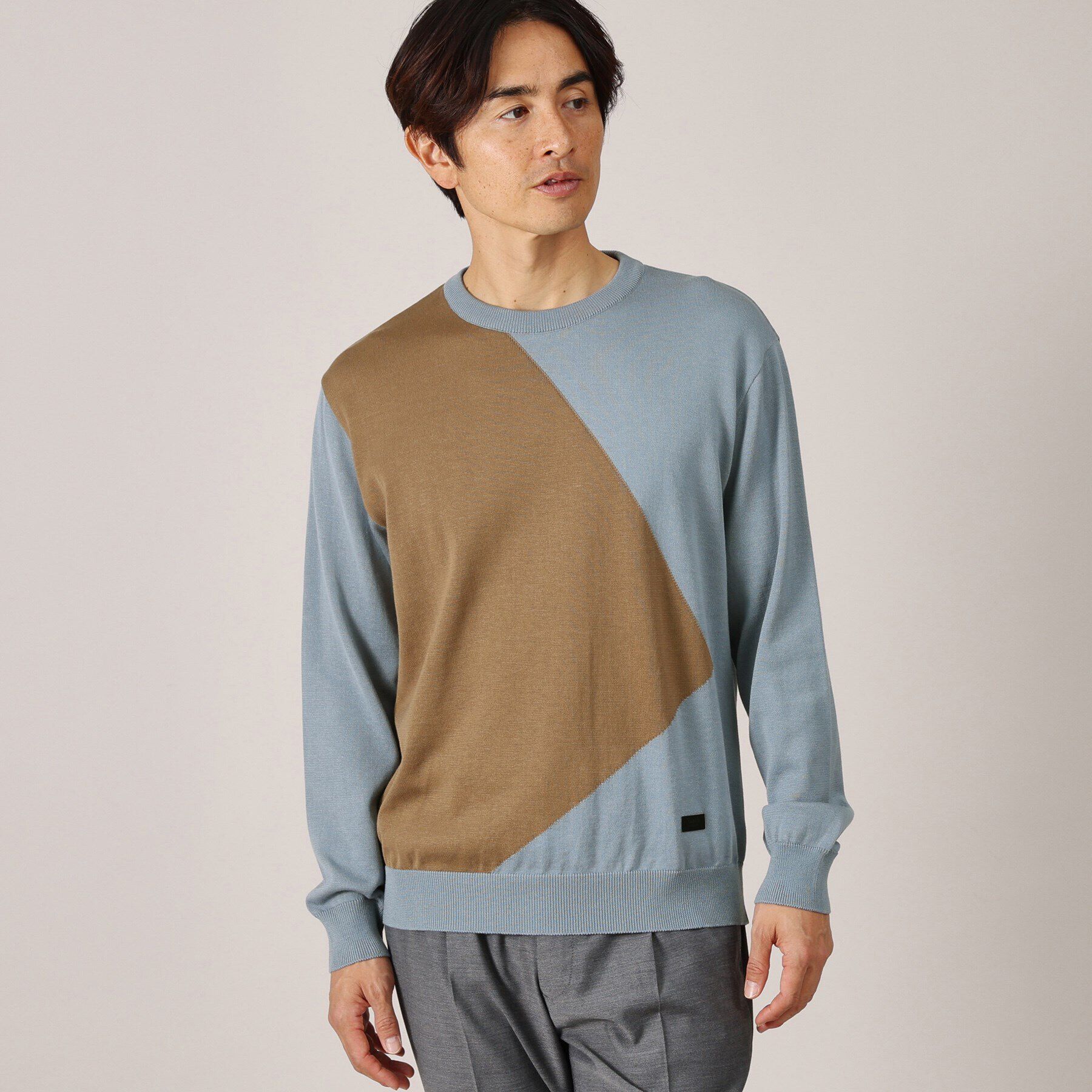 TAKEO KIKUCHI「【Made in JAPAN】スクエア インターシャ ニット」|ニット・セーター|ブルー(492)